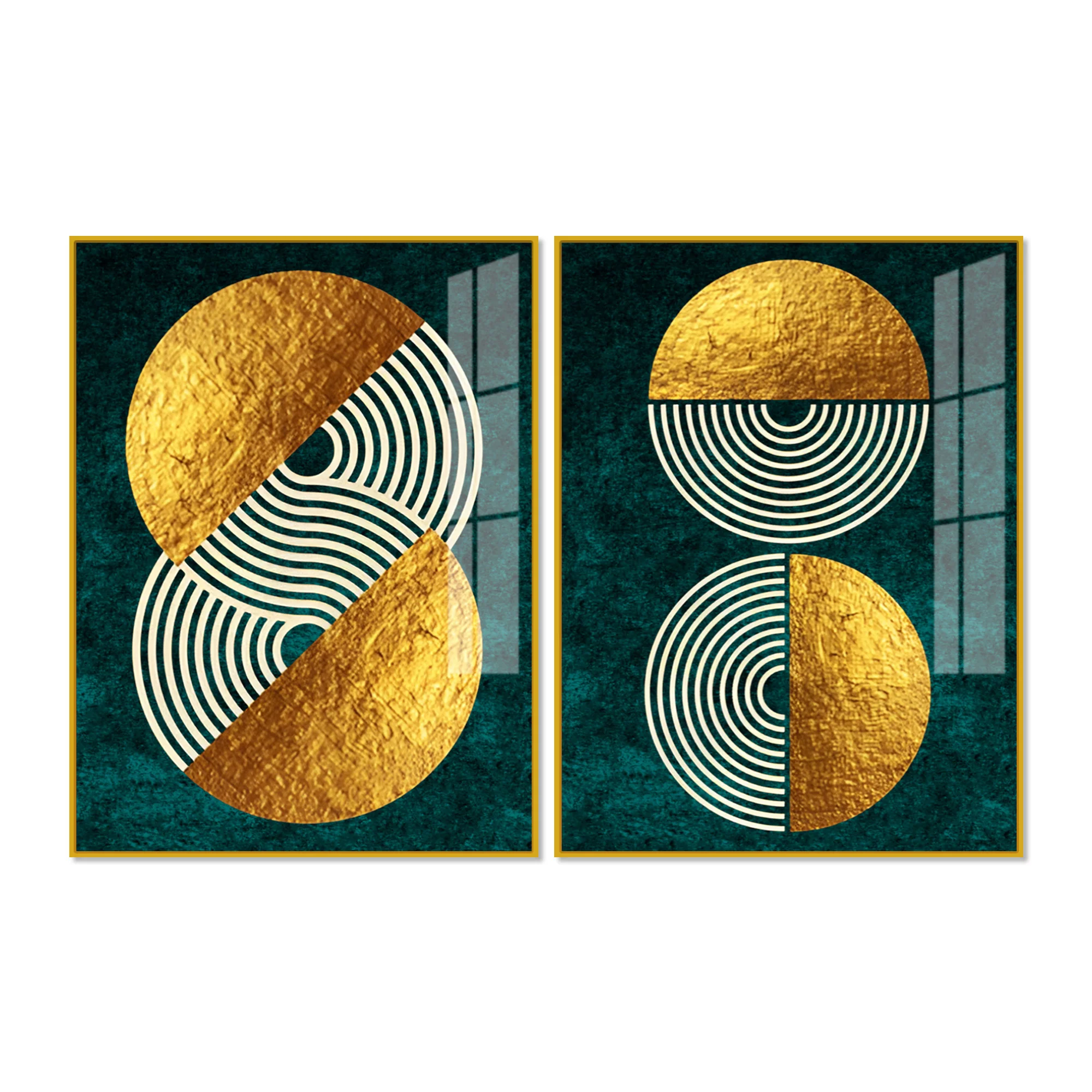 Geometric Circles Shapes Art Acrylic Floating Wall Painting Set Of 2 - Image 4