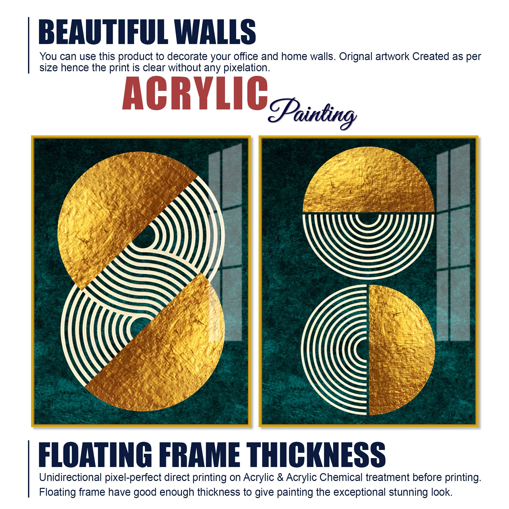 Geometric Circles Shapes Art Acrylic Floating Wall Painting Set Of 2 - Image 5