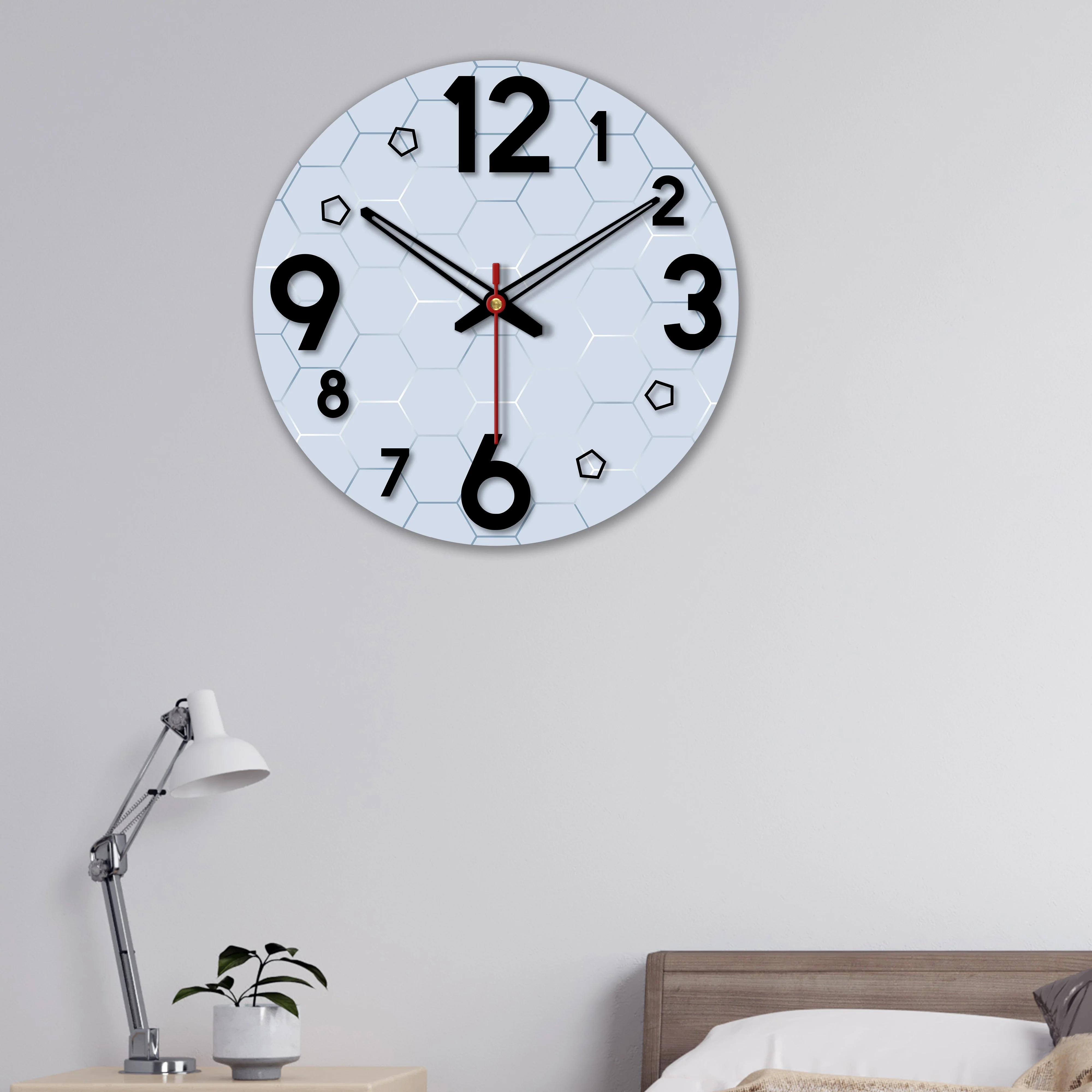 Geometric Hexagon Pattern Wooden Wall Clock - Image 3