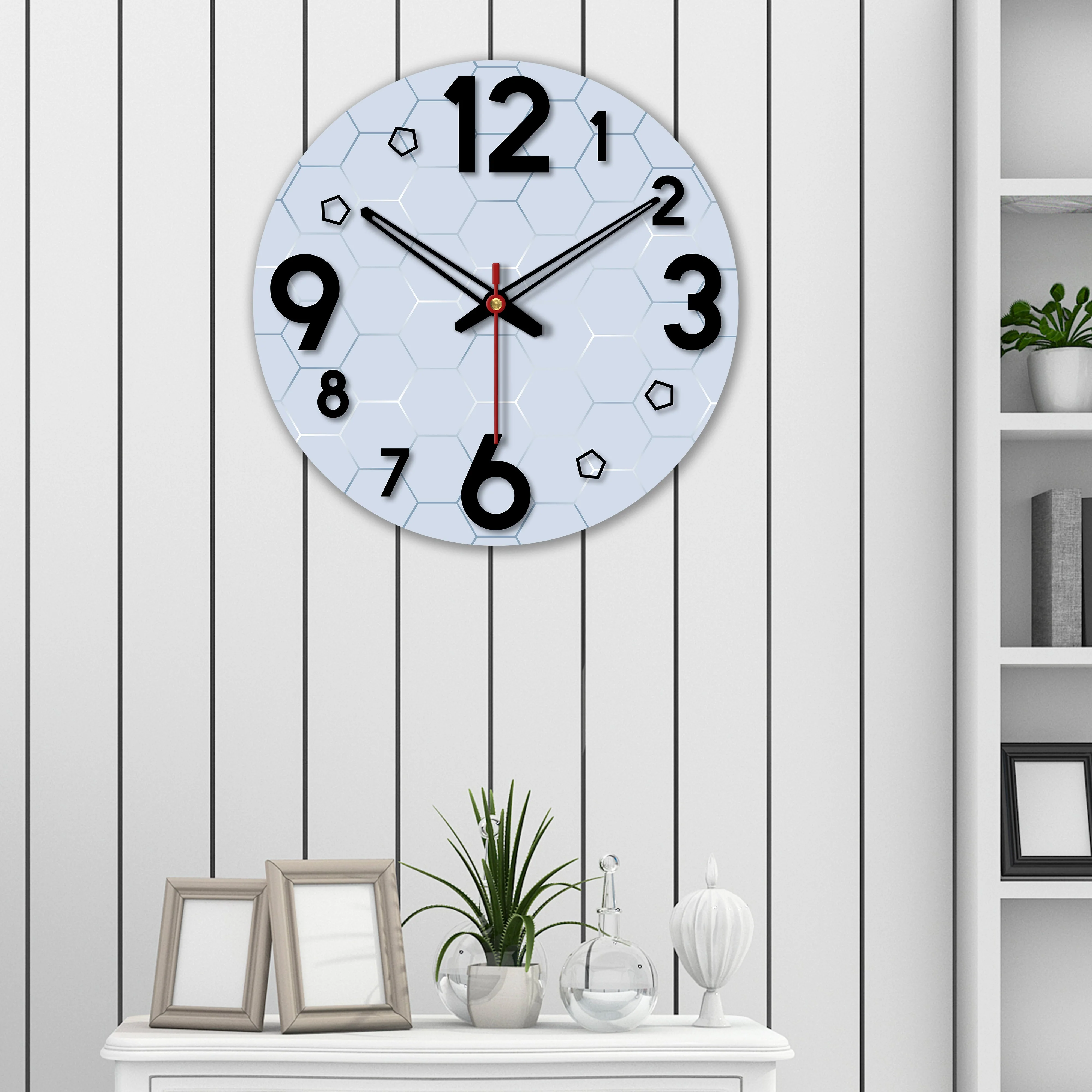 Geometric Hexagon Pattern Wooden Wall Clock - Image 4