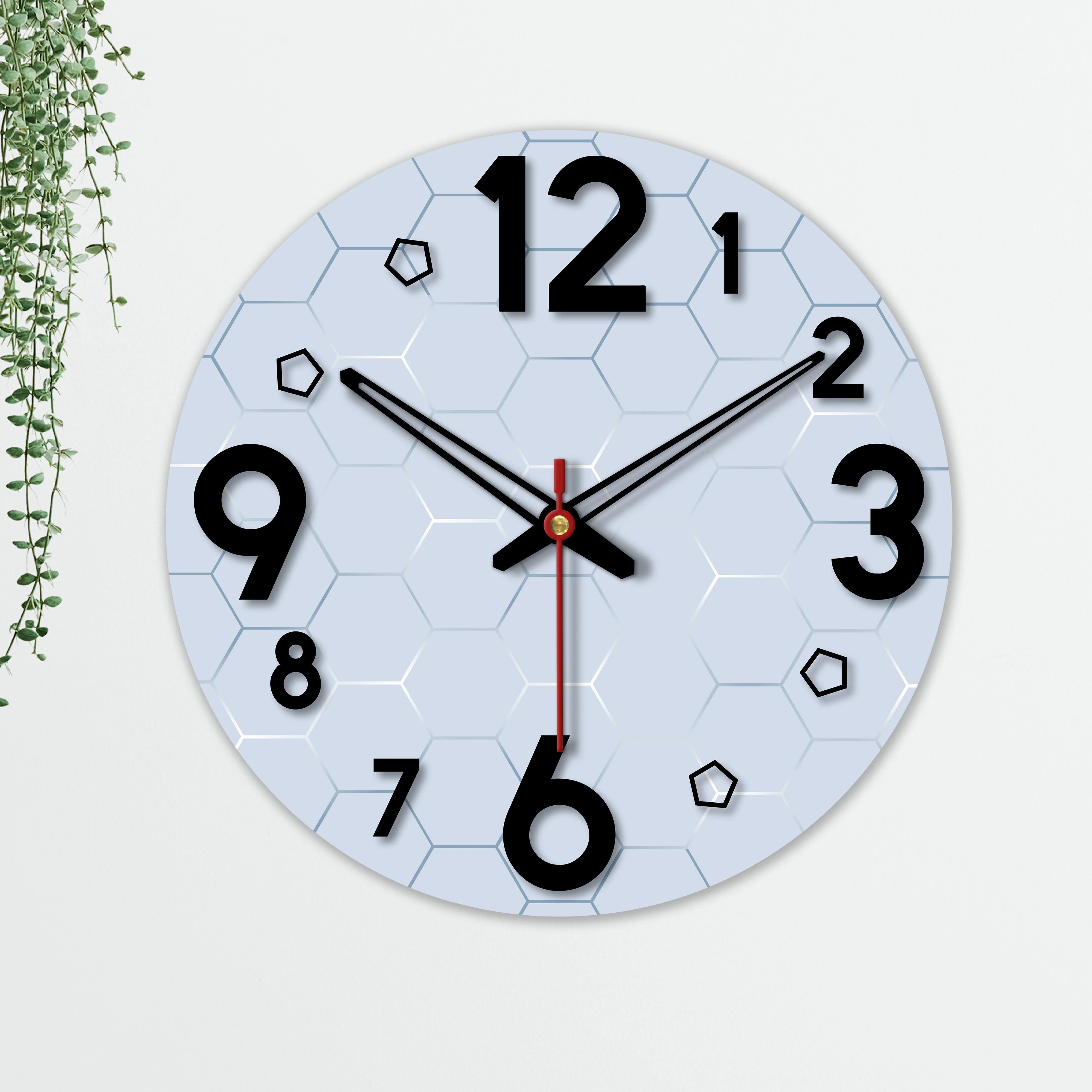Geometric Hexagon Pattern Wooden Wall Clock - Image 5