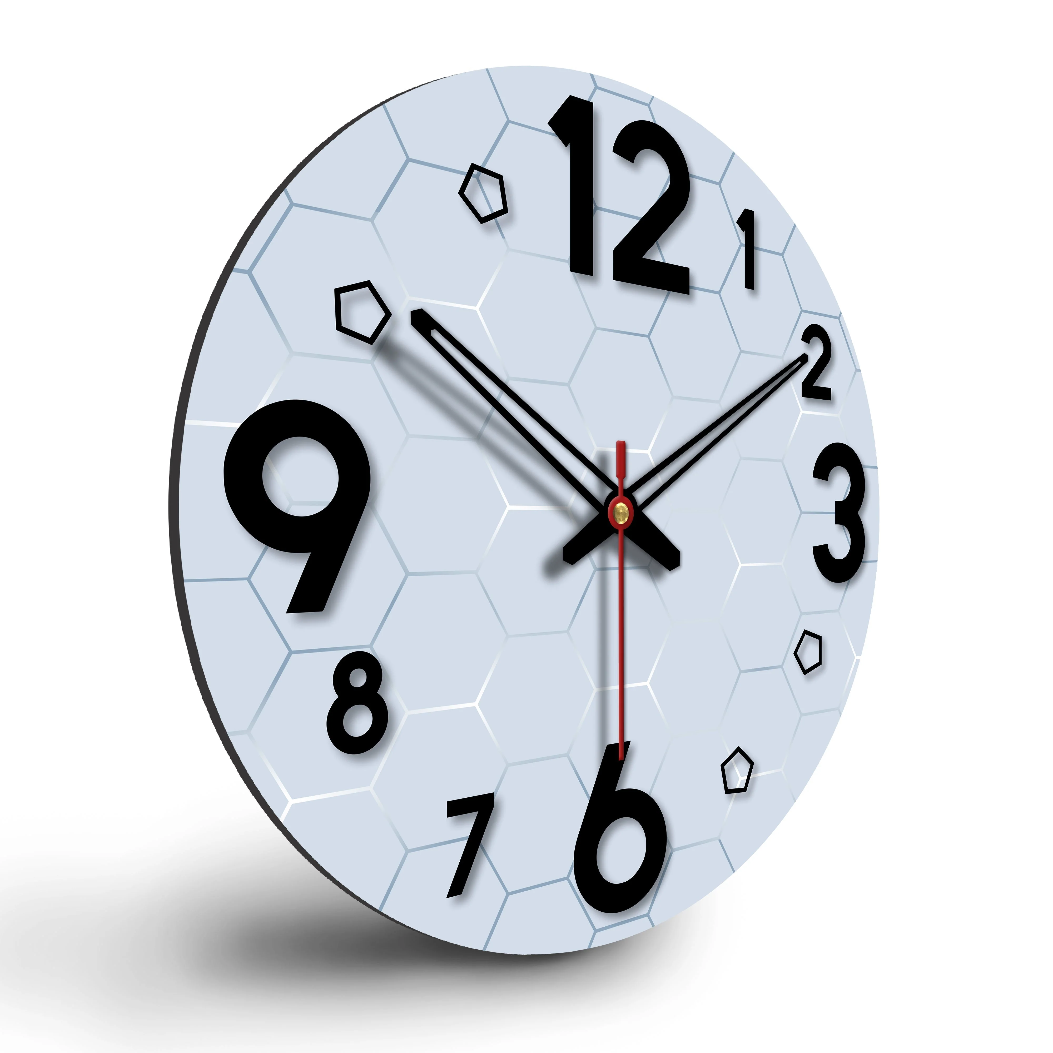 Geometric Hexagon Pattern Wooden Wall Clock - Image 6