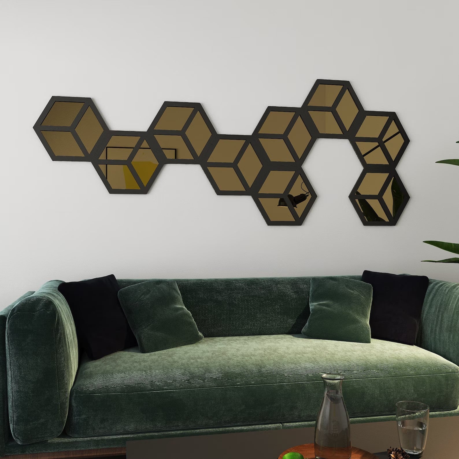 Geometric Hexagon Wall Mirror | 3D Cube Decorative Mirror Set