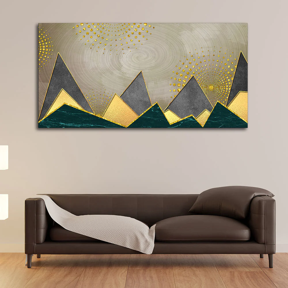 Geometric Shapes with Golden and dark triangles Canvas Wall Painting - Image 2