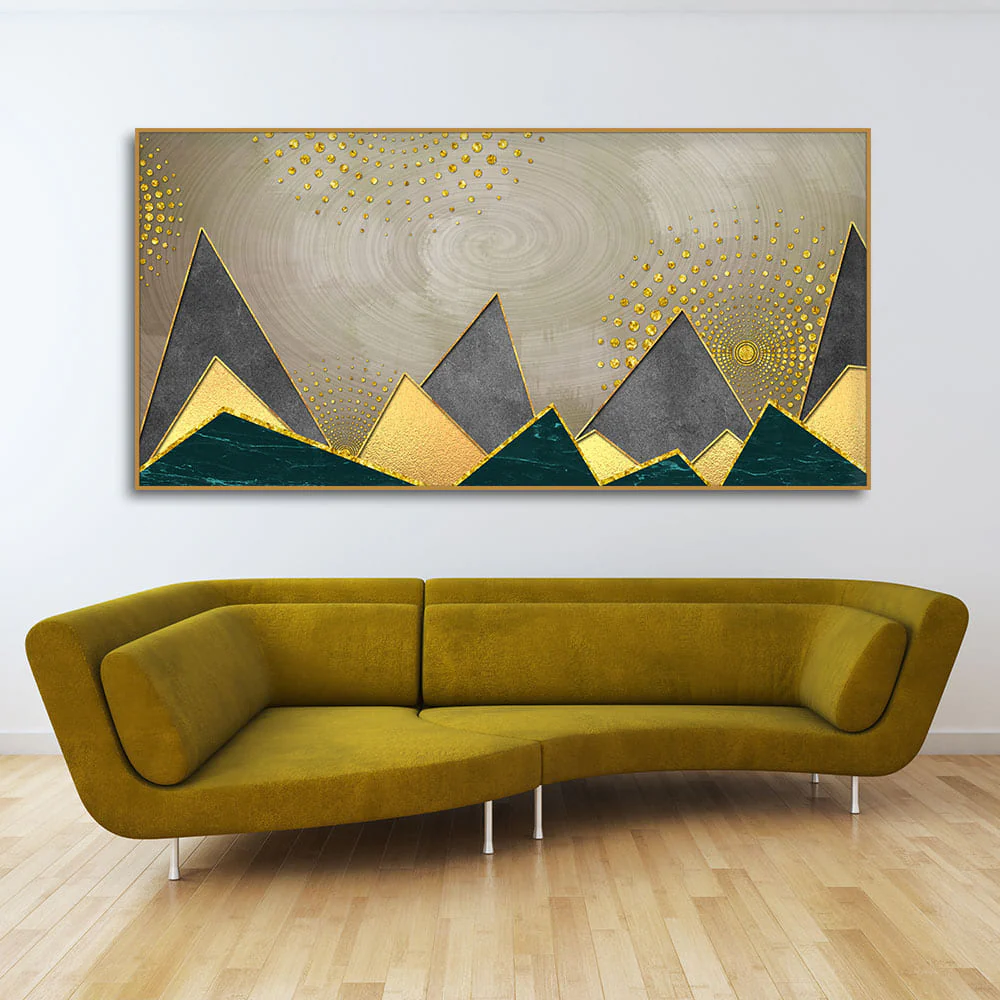 Geometric Shapes with Golden and dark triangles Canvas Wall Painting - Image 3