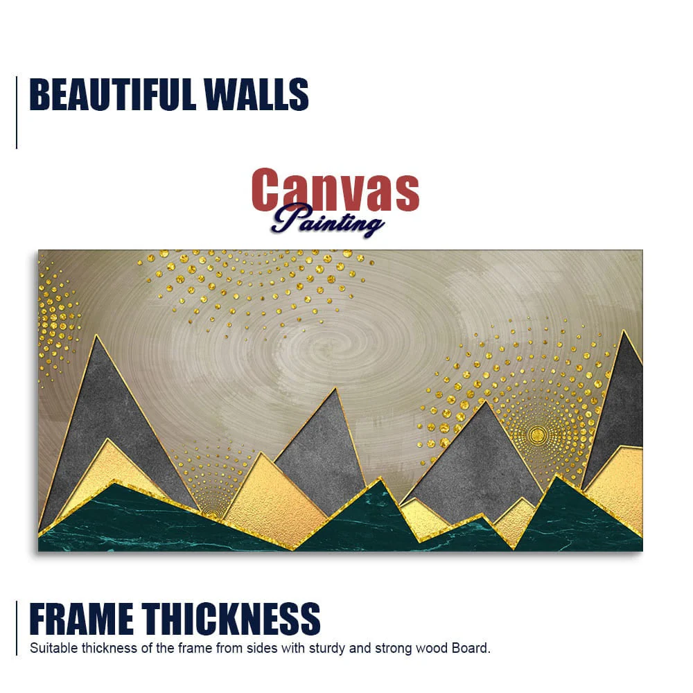 Geometric Shapes with Golden and dark triangles Canvas Wall Painting - Image 6
