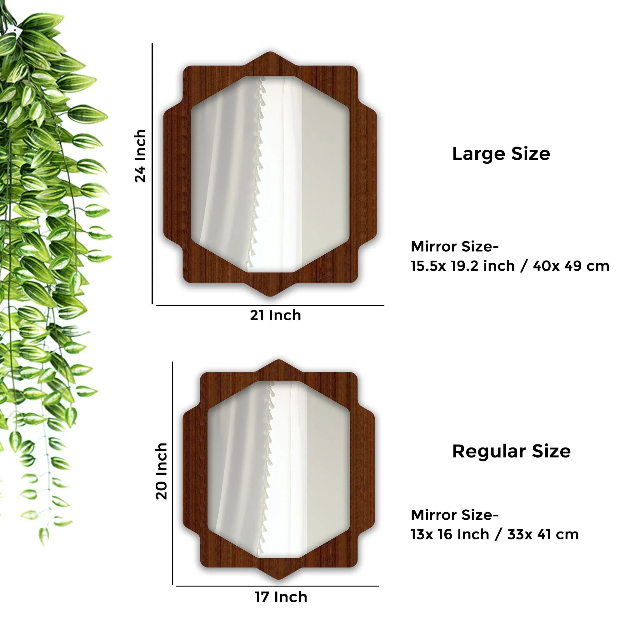 Geometrical Hexagon Shape Decorative Wooden Wall Mirror - Image 3