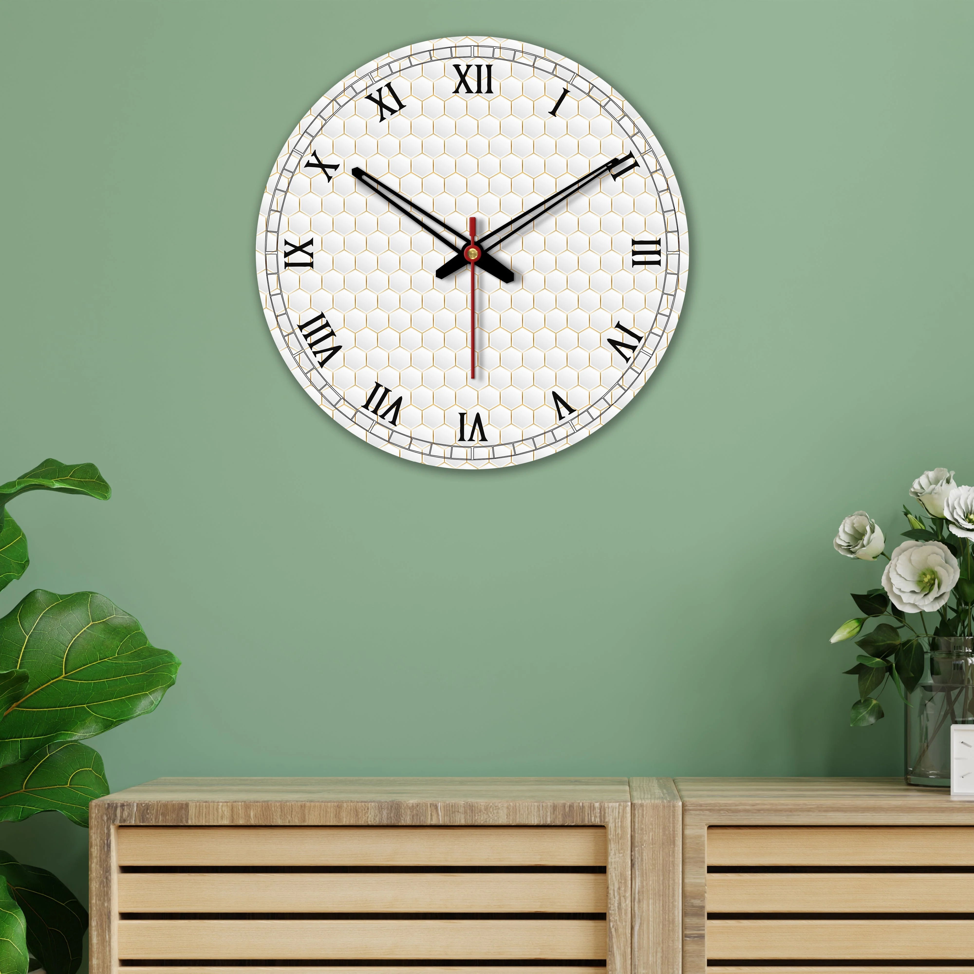 Geometrical Pattern Printed Wooden Wall Clock - Image 3