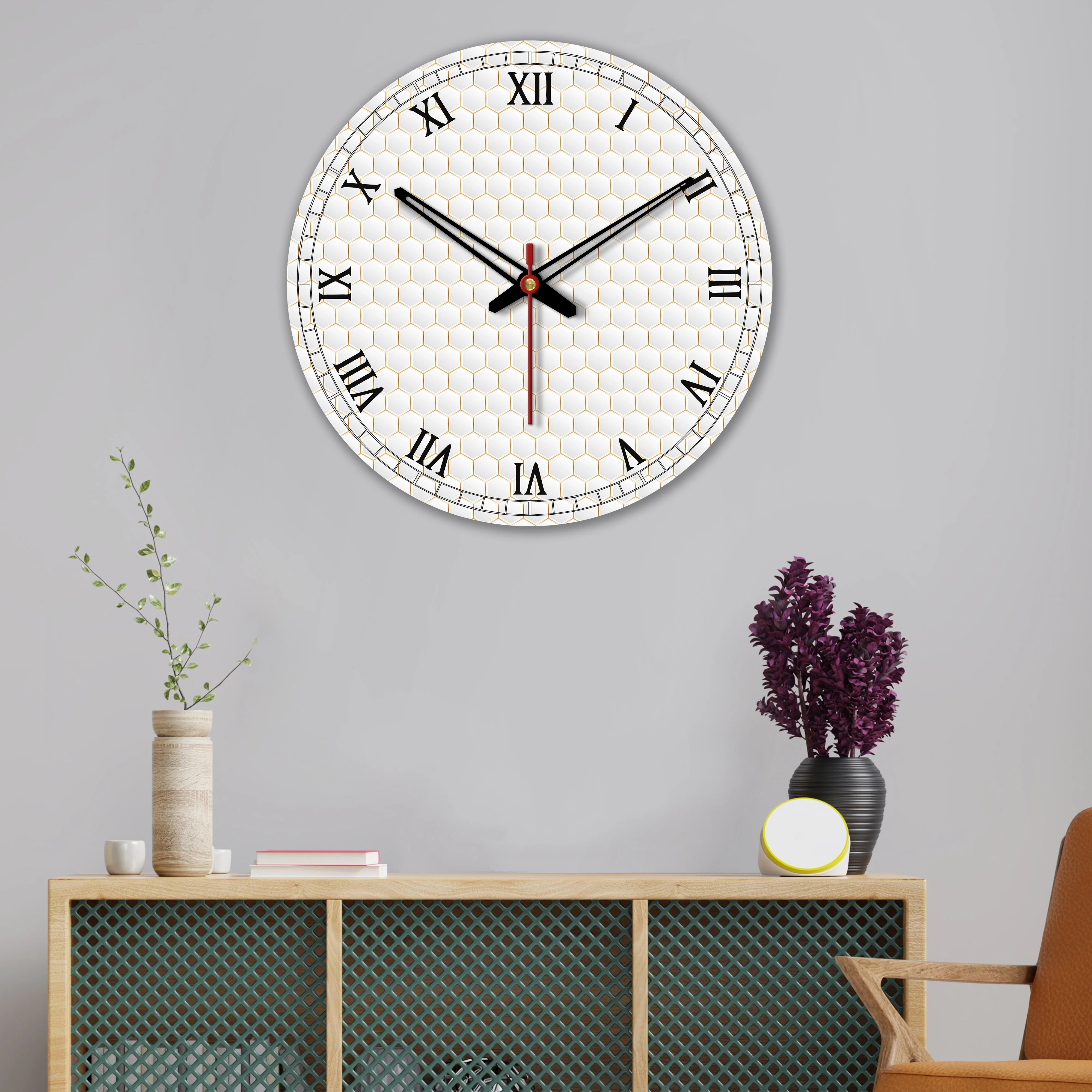Geometrical Pattern Printed Wooden Wall Clock - Image 4
