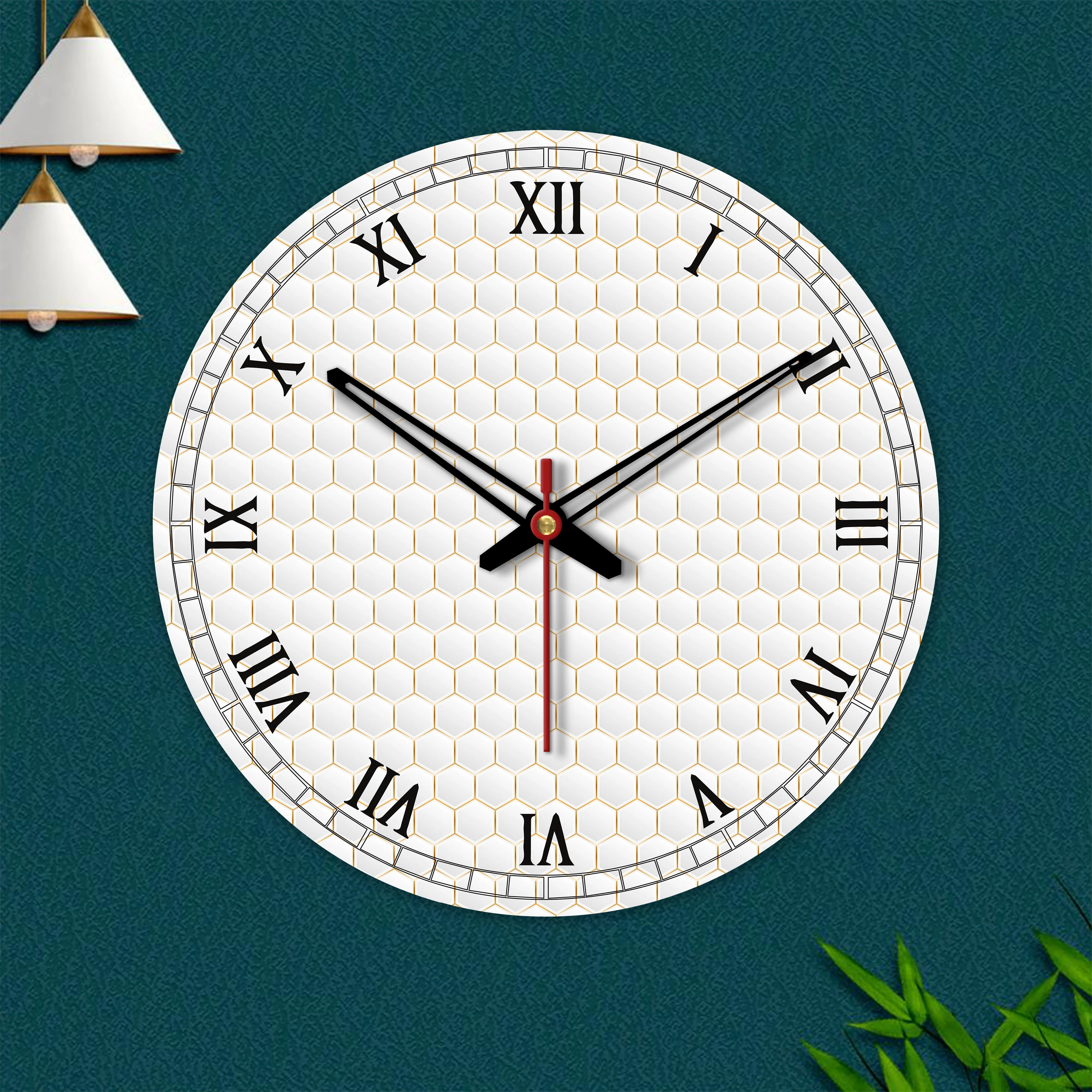 Geometrical Pattern Printed Wooden Wall Clock - Image 5