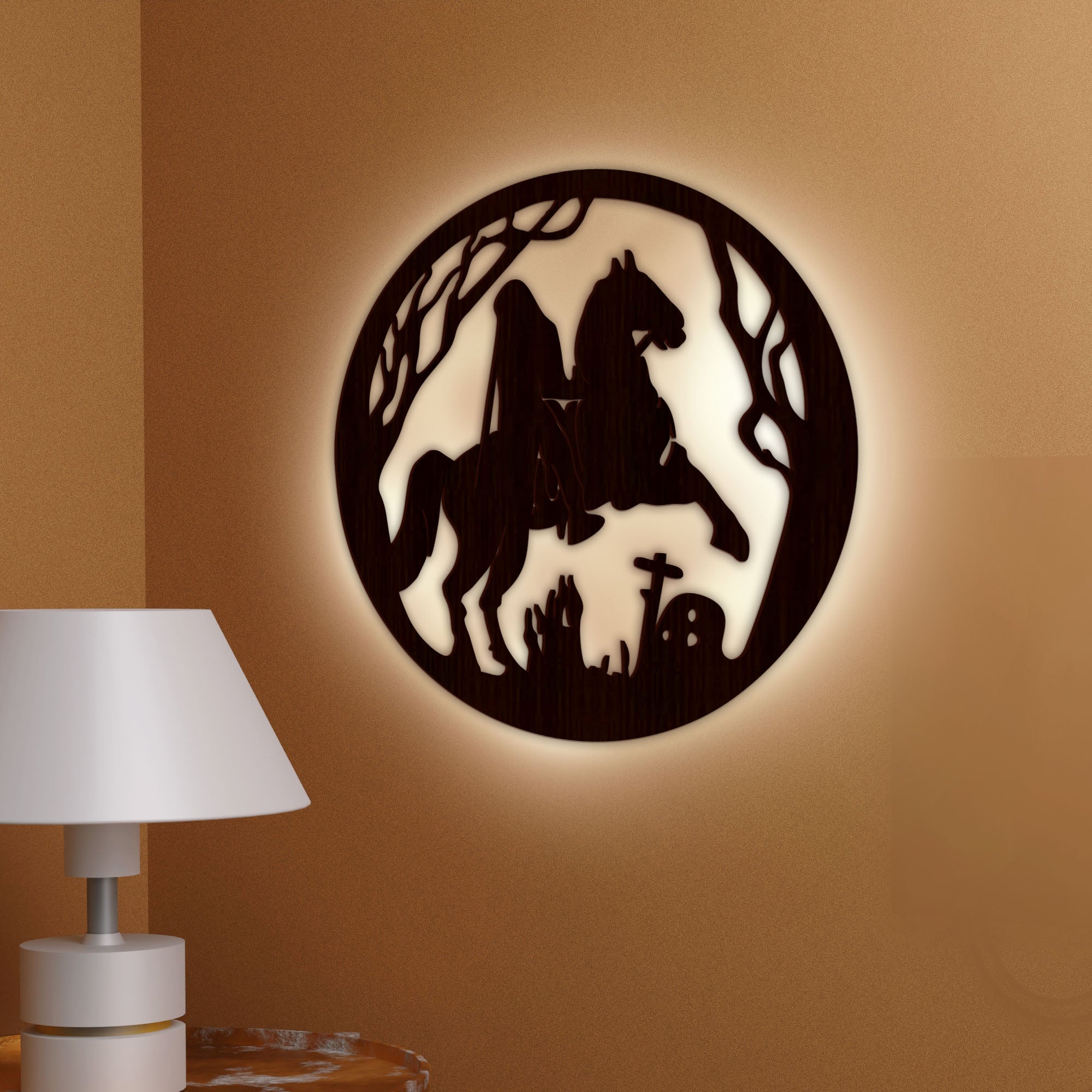 Ghost Rider Backlit Wooden Wall Decor with LED Night Light Walnut Finish - Image 2
