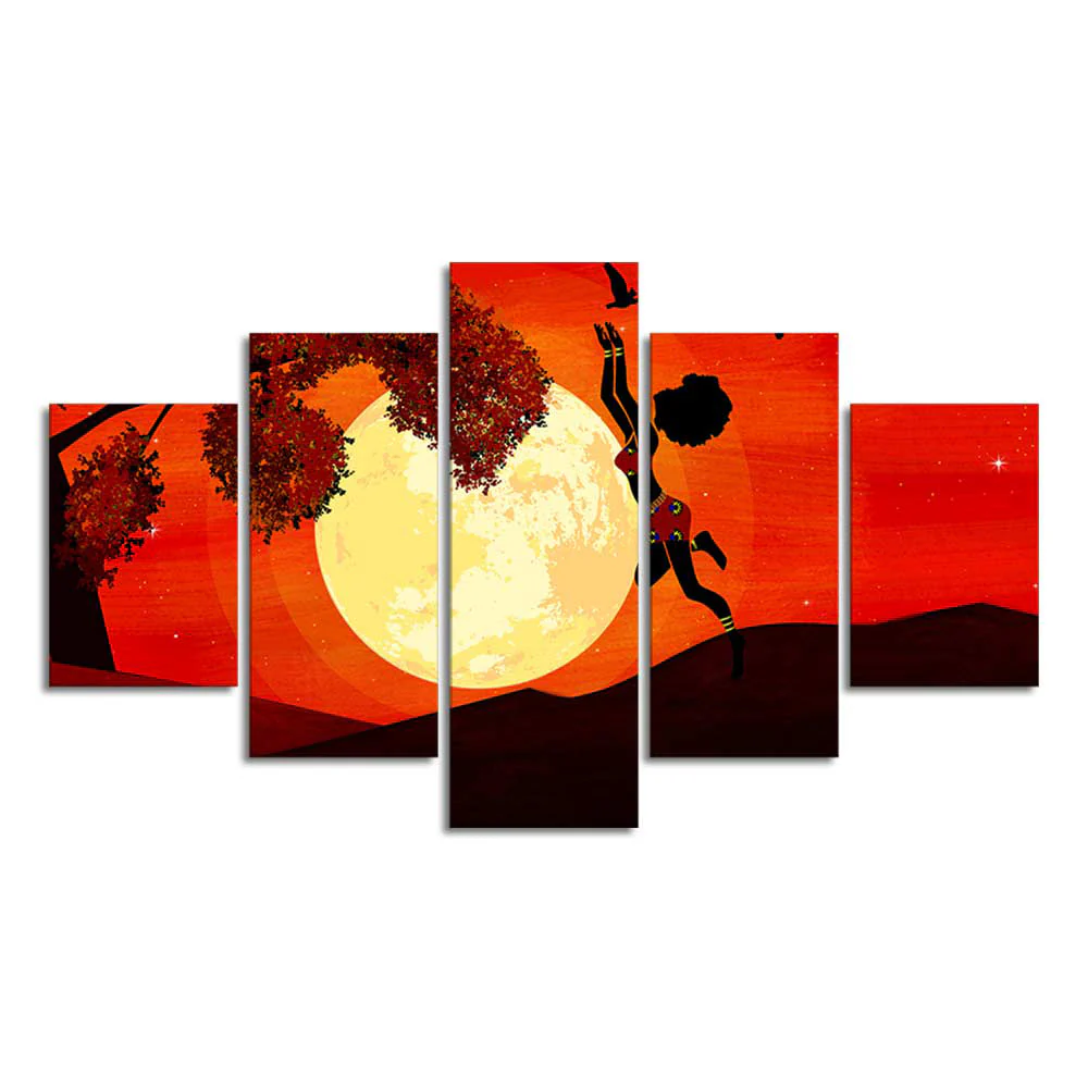 Girl Catching Bird Premium Wall Painting Set of Five - Image 4