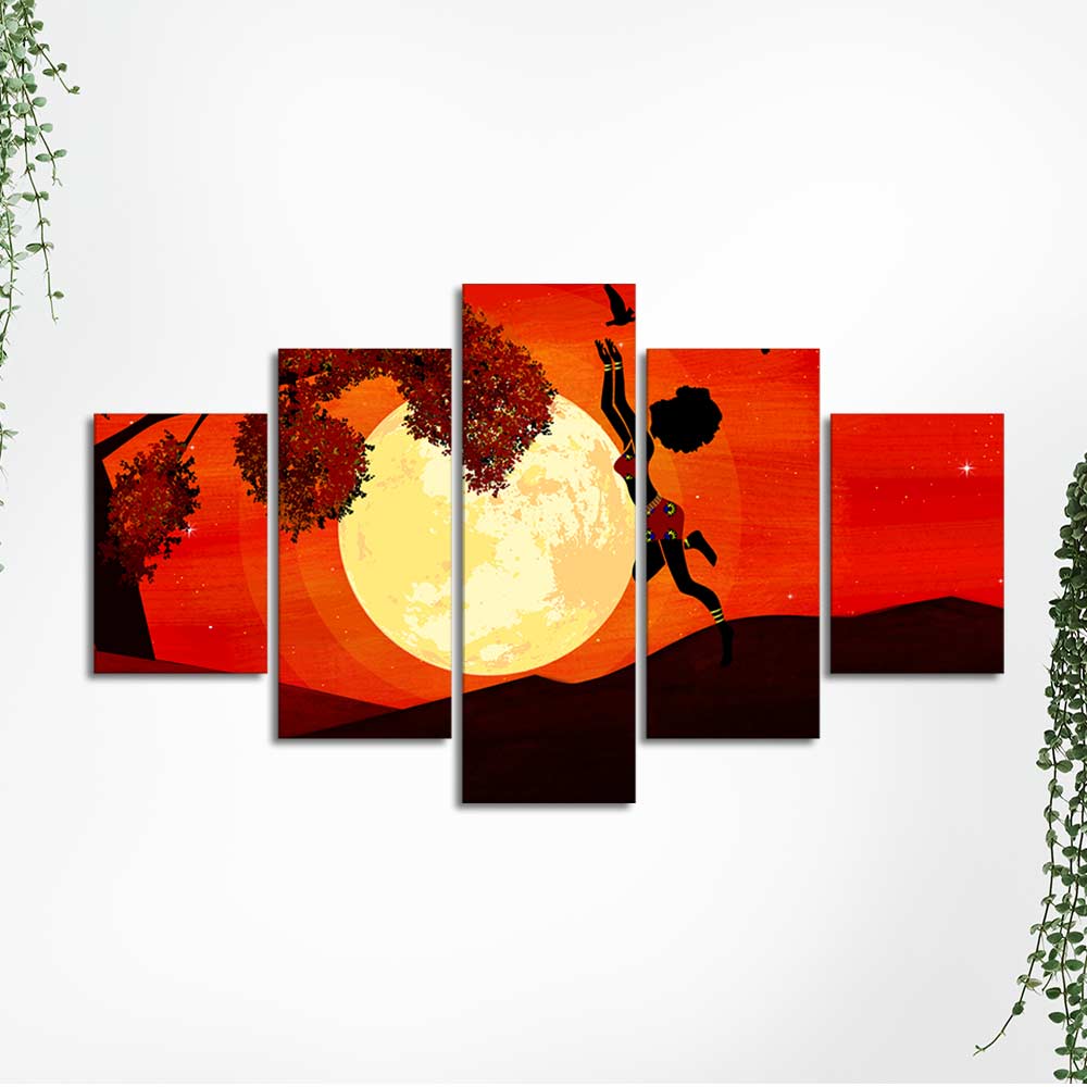Girl Catching Bird Premium Wall Painting Set of Five - Image 5
