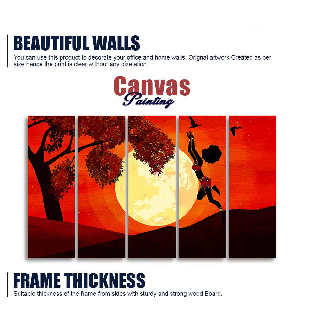 Girl Catching Bird Premium Wall Painting Set of Five Pieces - Image 5