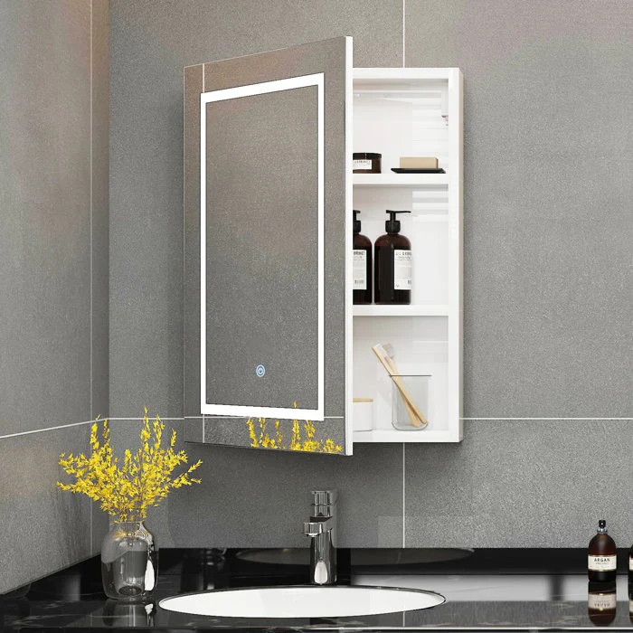 Glendine Compact Frameless Bathroom Mirror Cabinet with LED - Image 2