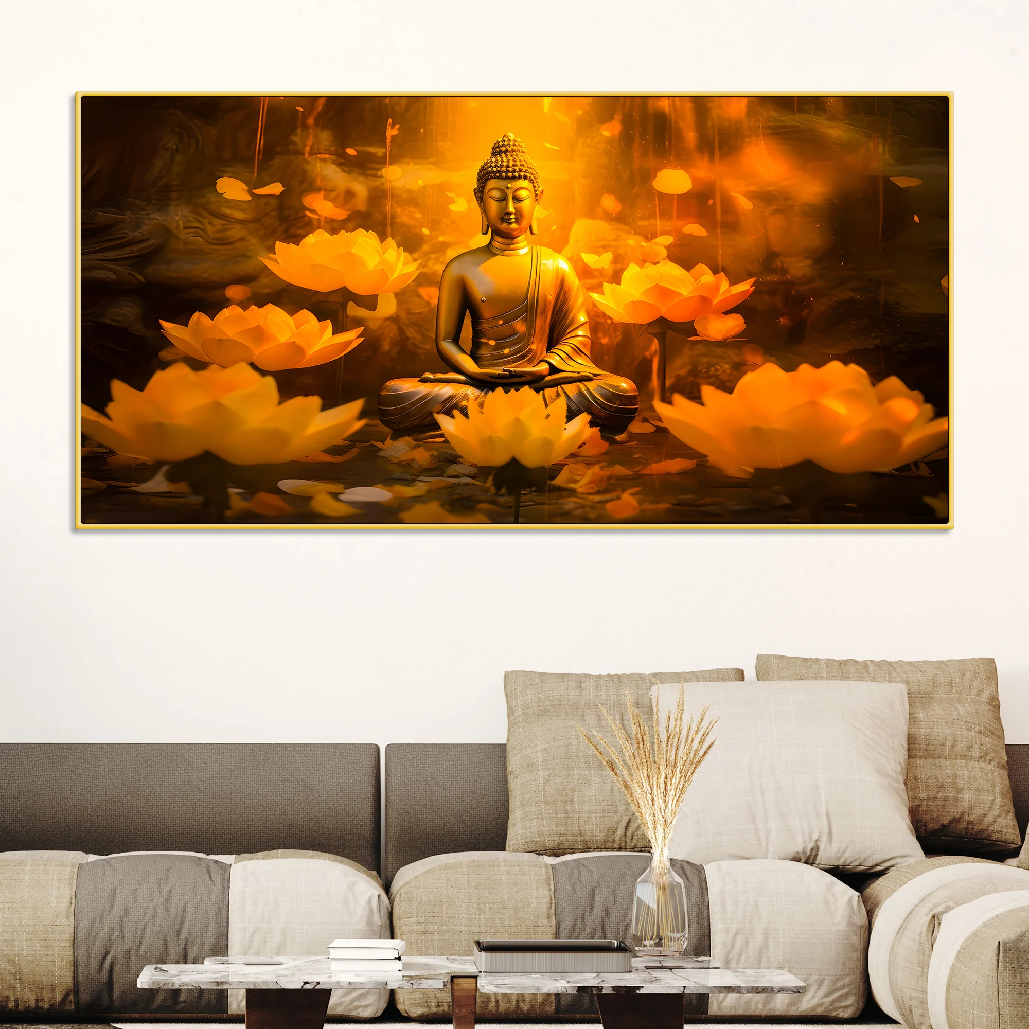 Glowing Lotus Buddha Canvas Painting
