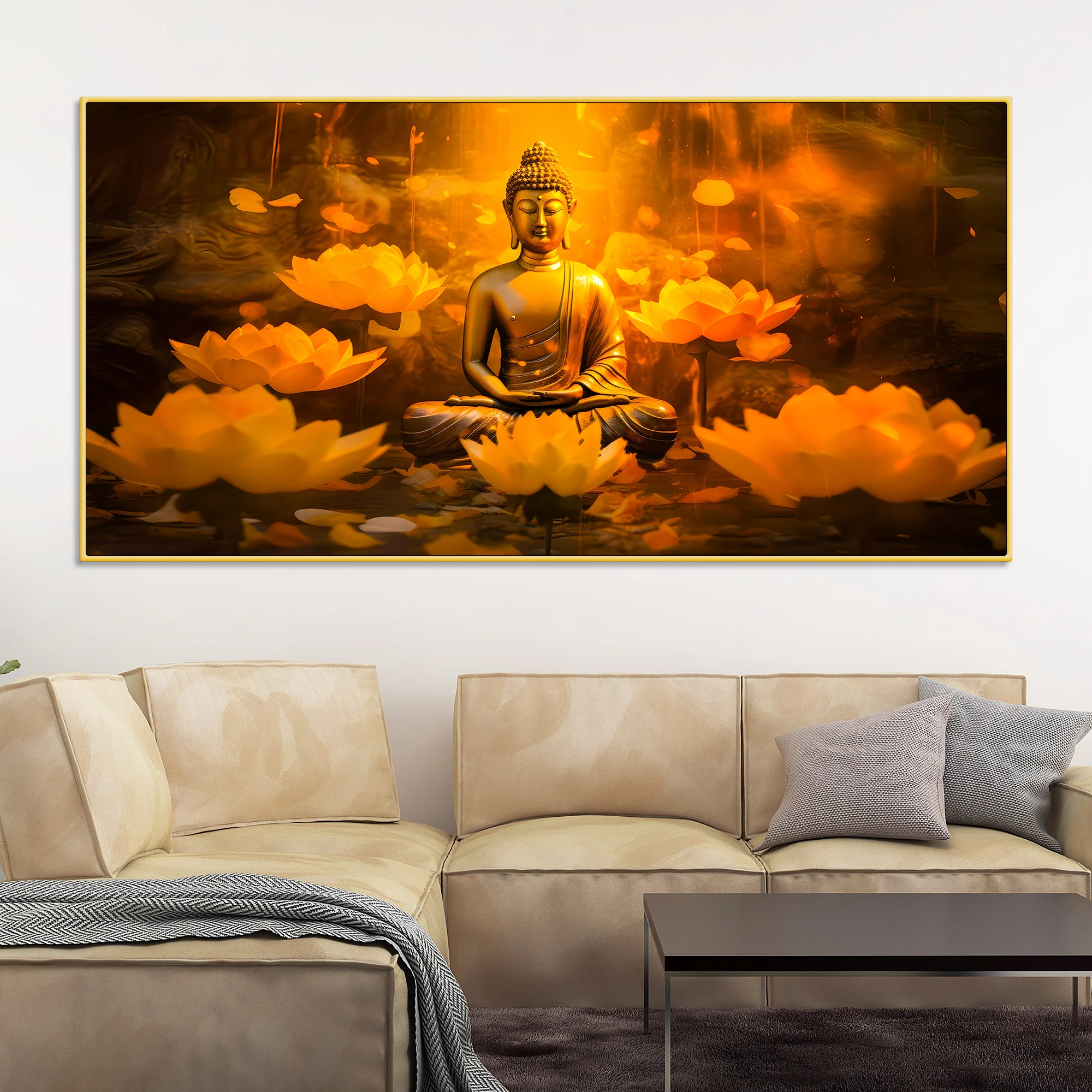 Glowing Lotus Buddha Canvas Painting - Image 2