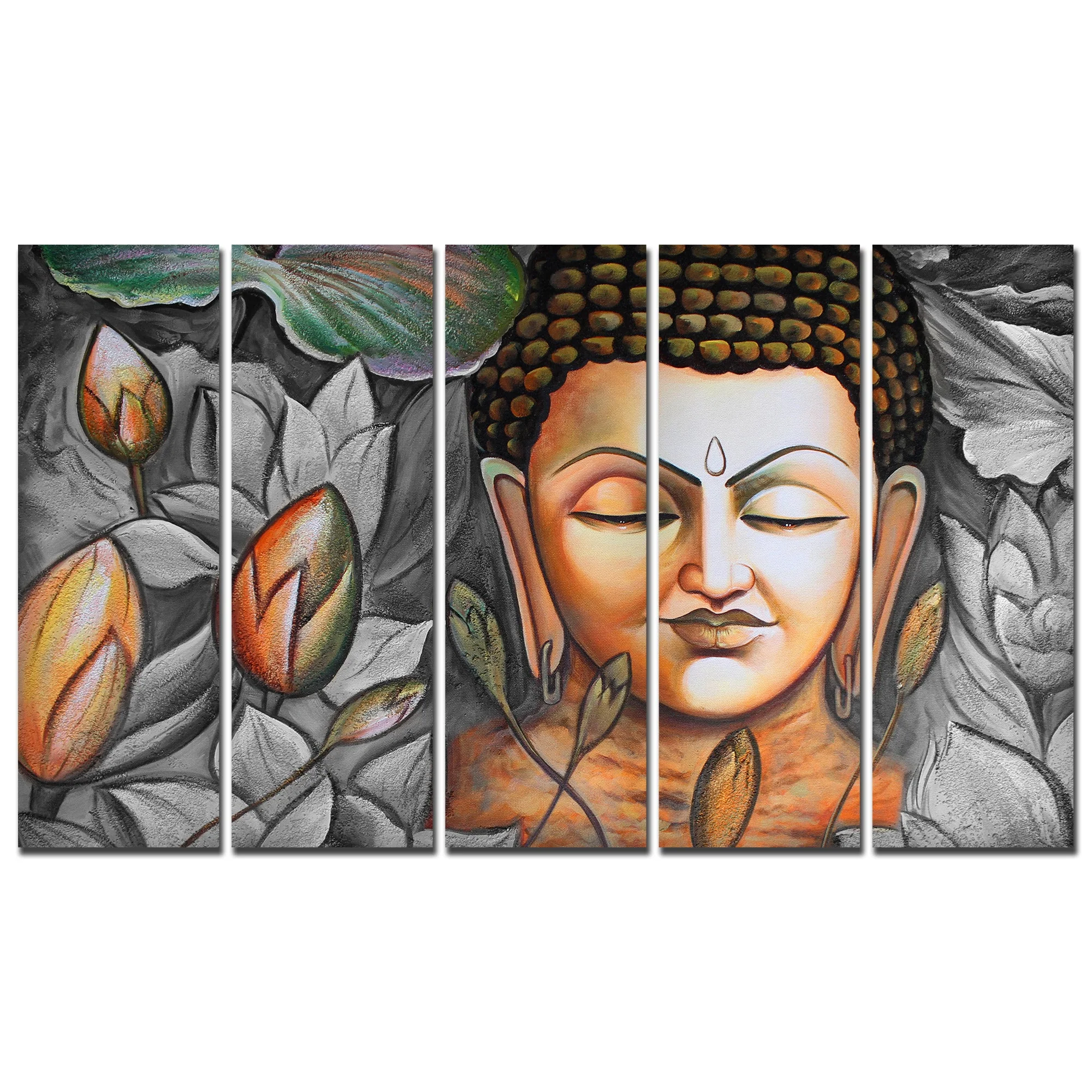 God Buddha Meditating Canvas Wall Painting Set of Five - Image 4