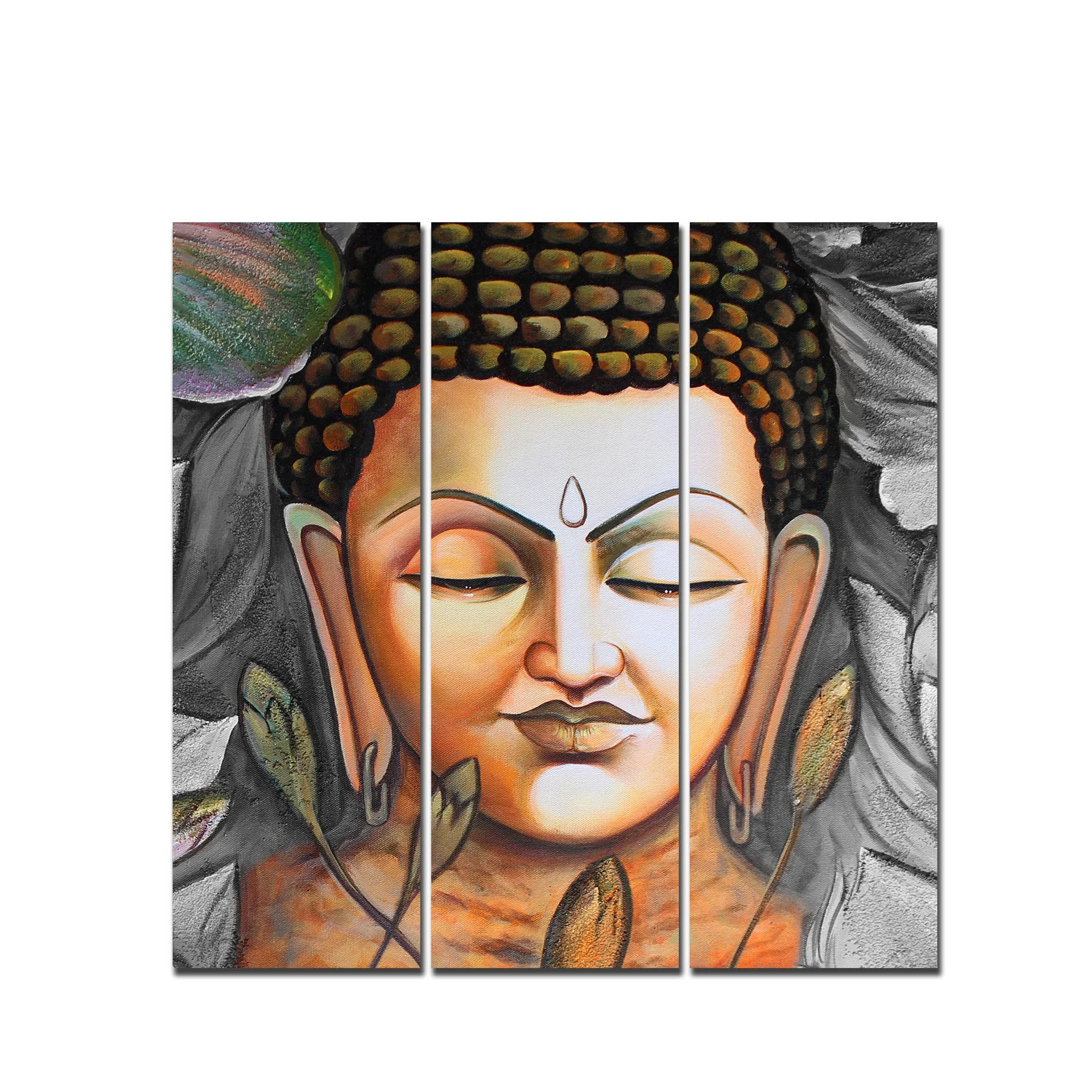 God Buddha Meditating Wall Painting Three Pieces - Image 4