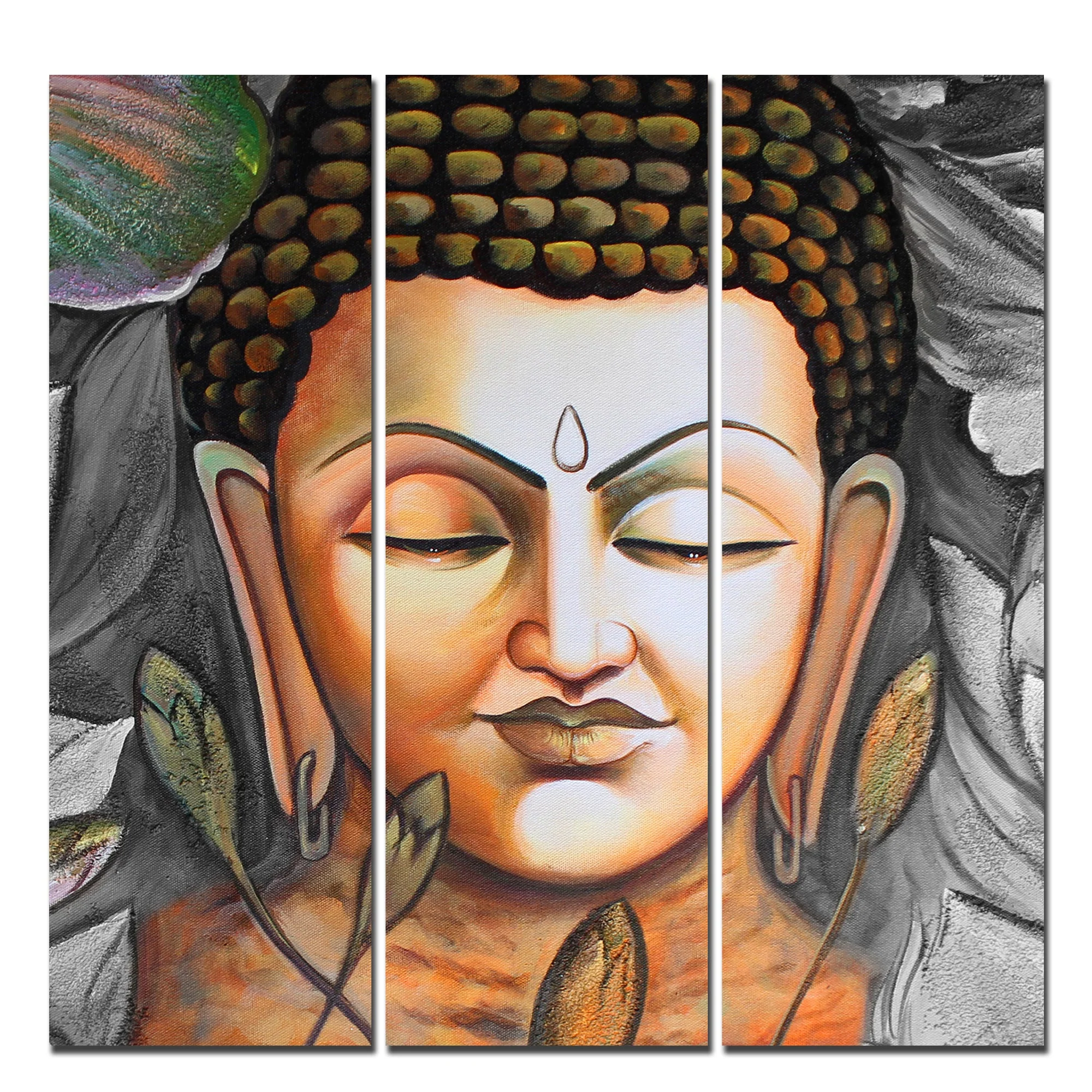 God Buddha Meditating Wall Painting Three Pieces - Image 5