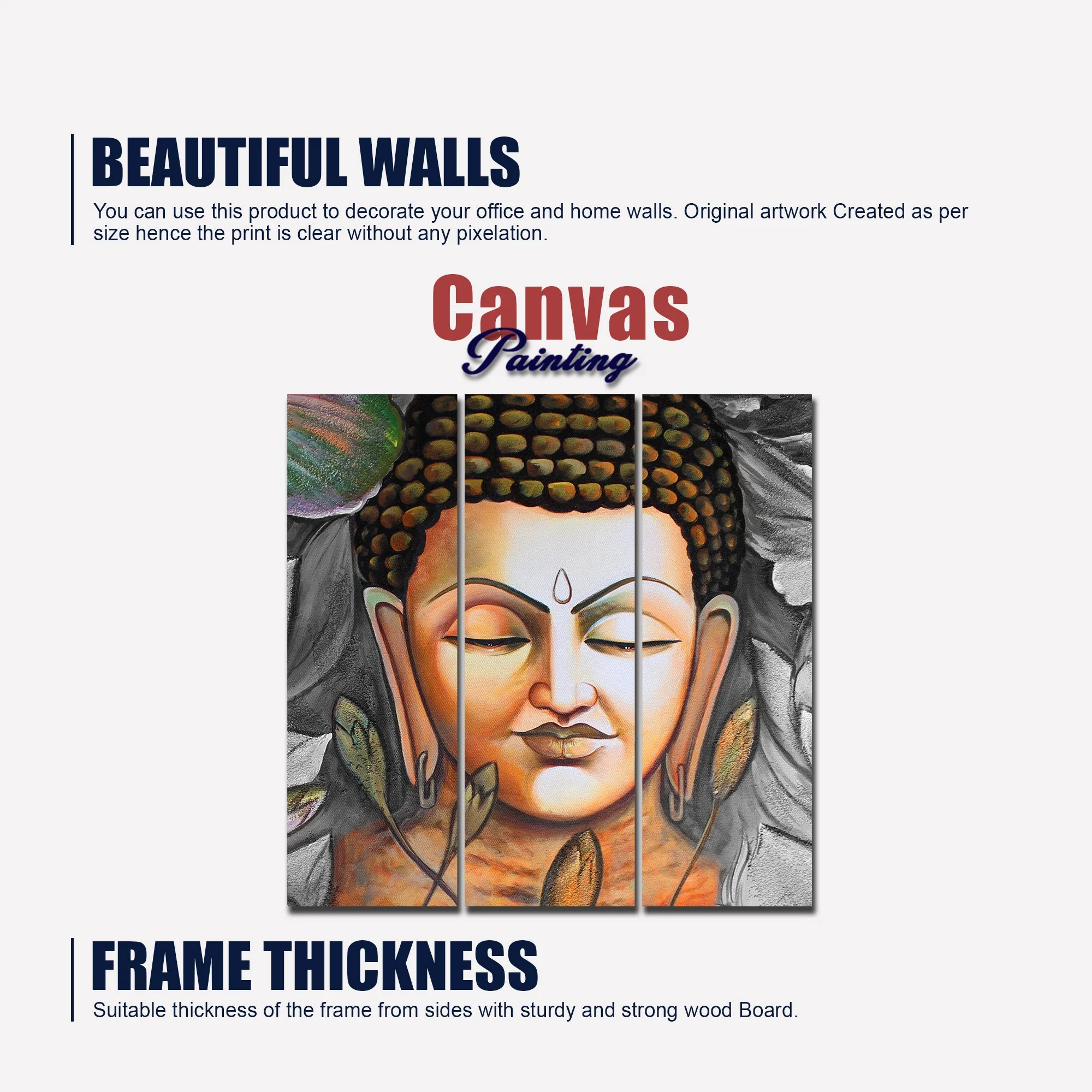 God Buddha Meditating Wall Painting Three Pieces - Image 6