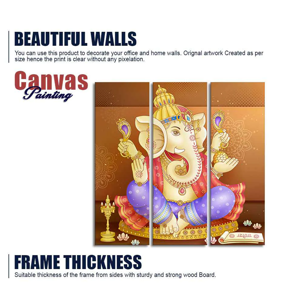 God Ganesha Beautiful Wall Painting of Three Panels - Image 6