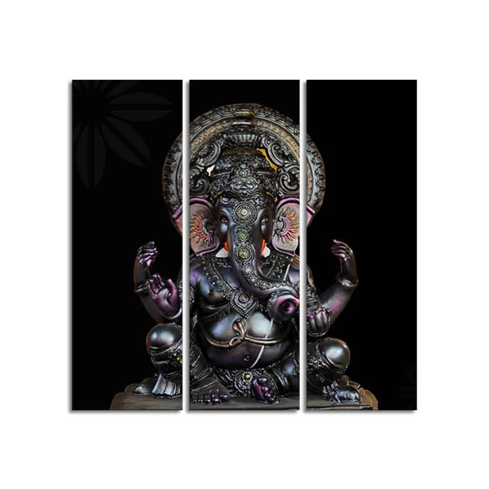 God Ganesha Sculpture Wall Painting of Three Panels - Image 4