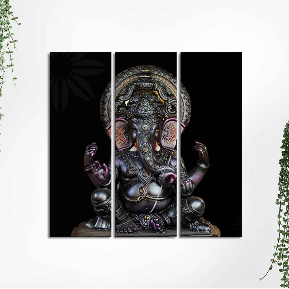 God Ganesha Sculpture Wall Painting of Three Panels - Image 5