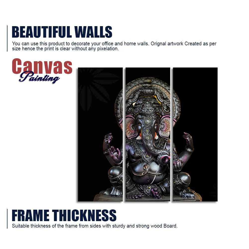 God Ganesha Sculpture Wall Painting of Three Panels - Image 6