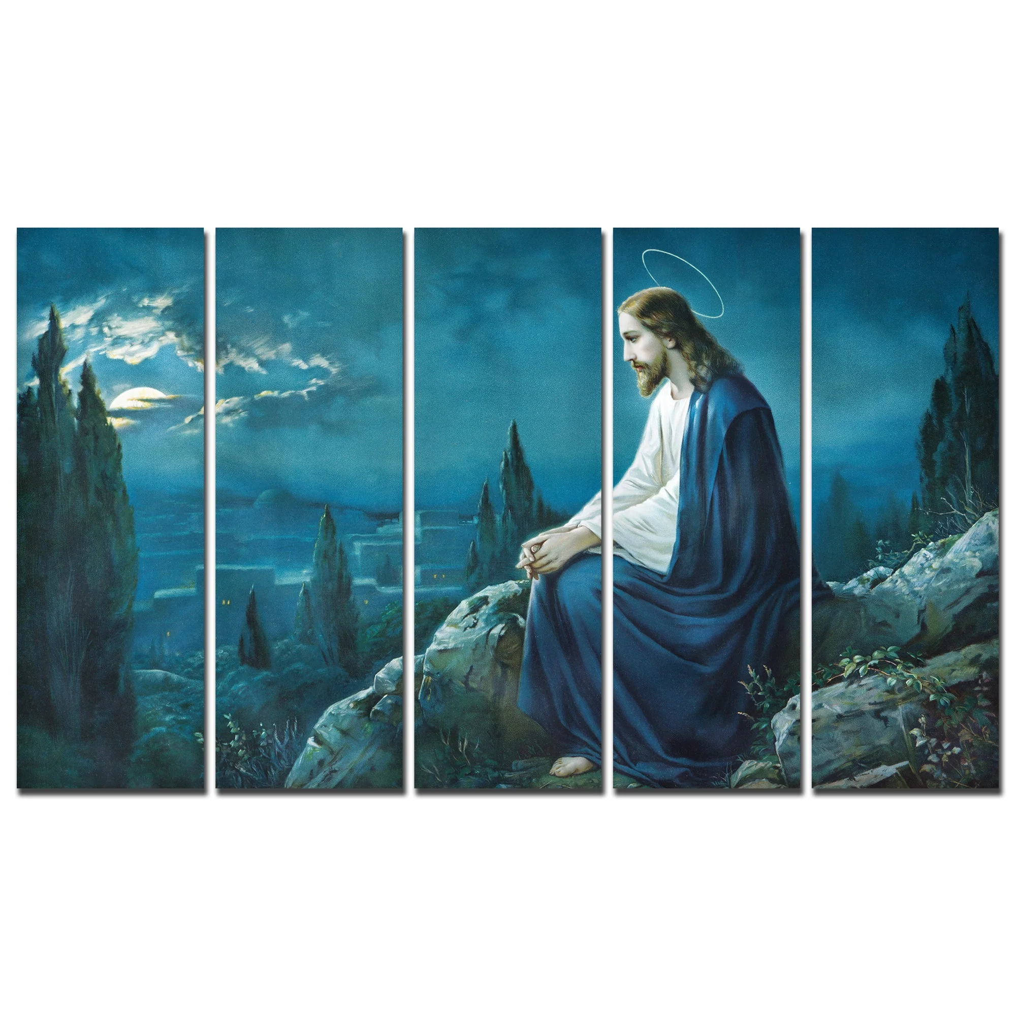God Jesus in Forest Canvas Wall Painting 5 Pieces - Image 4