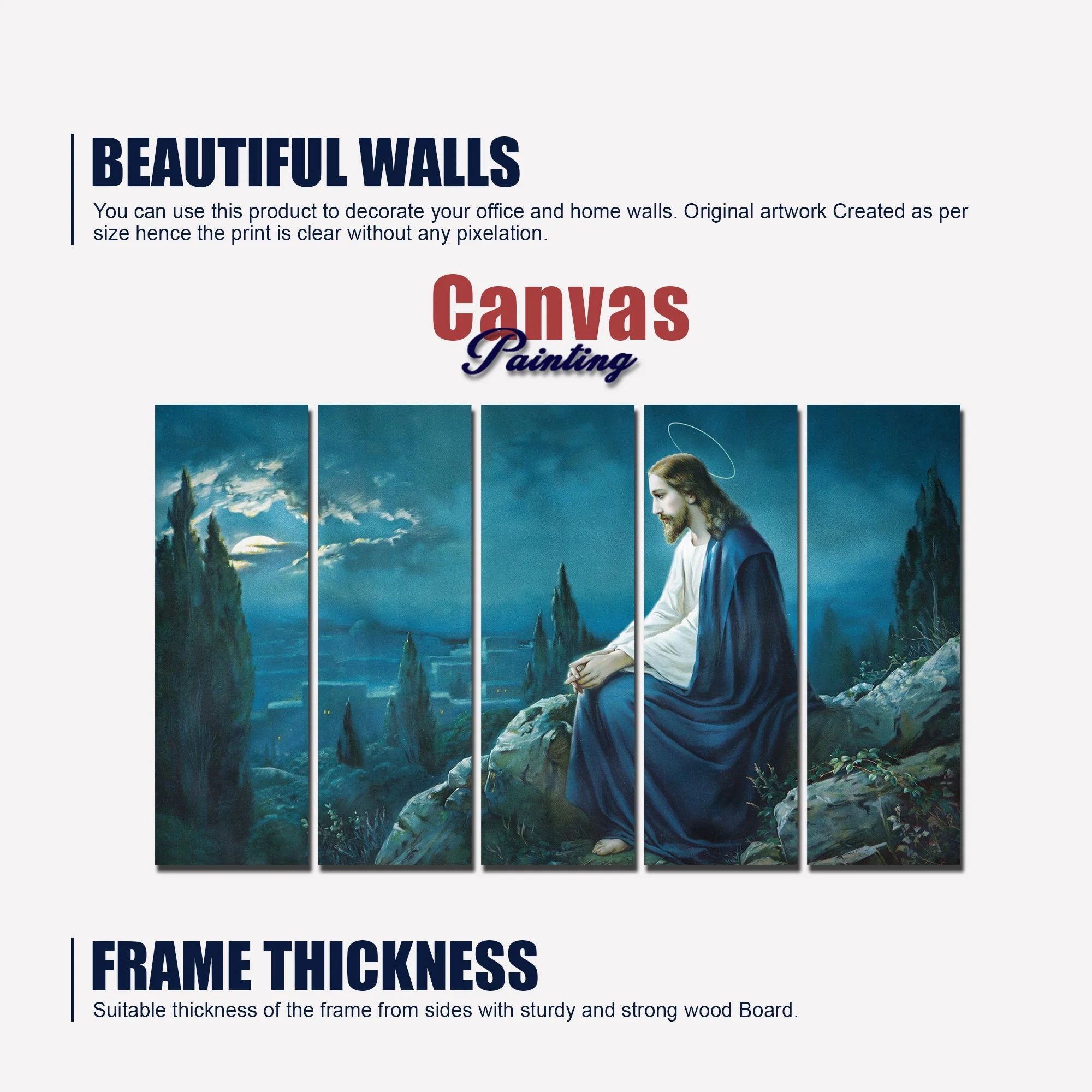 God Jesus in Forest Canvas Wall Painting 5 Pieces - Image 5