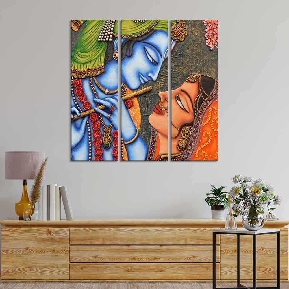 God Radha Krishna Beautiful Wall Painting 3 Pieces - Image 2
