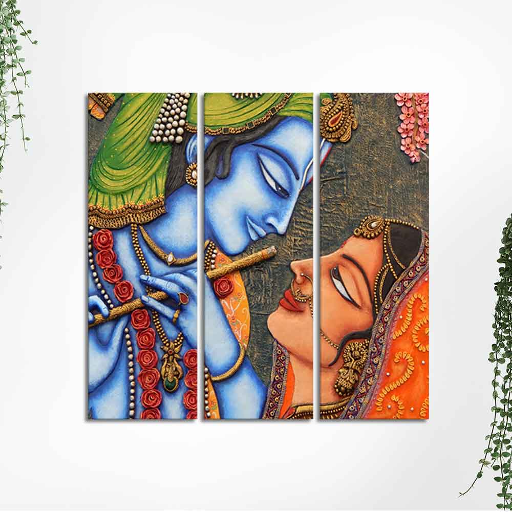 God Radha Krishna Beautiful Wall Painting 3 Pieces - Image 5