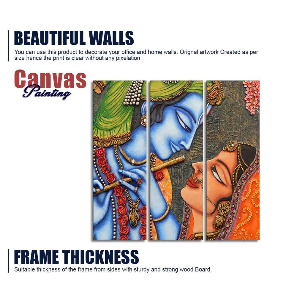 God Radha Krishna Beautiful Wall Painting 3 Pieces - Image 6