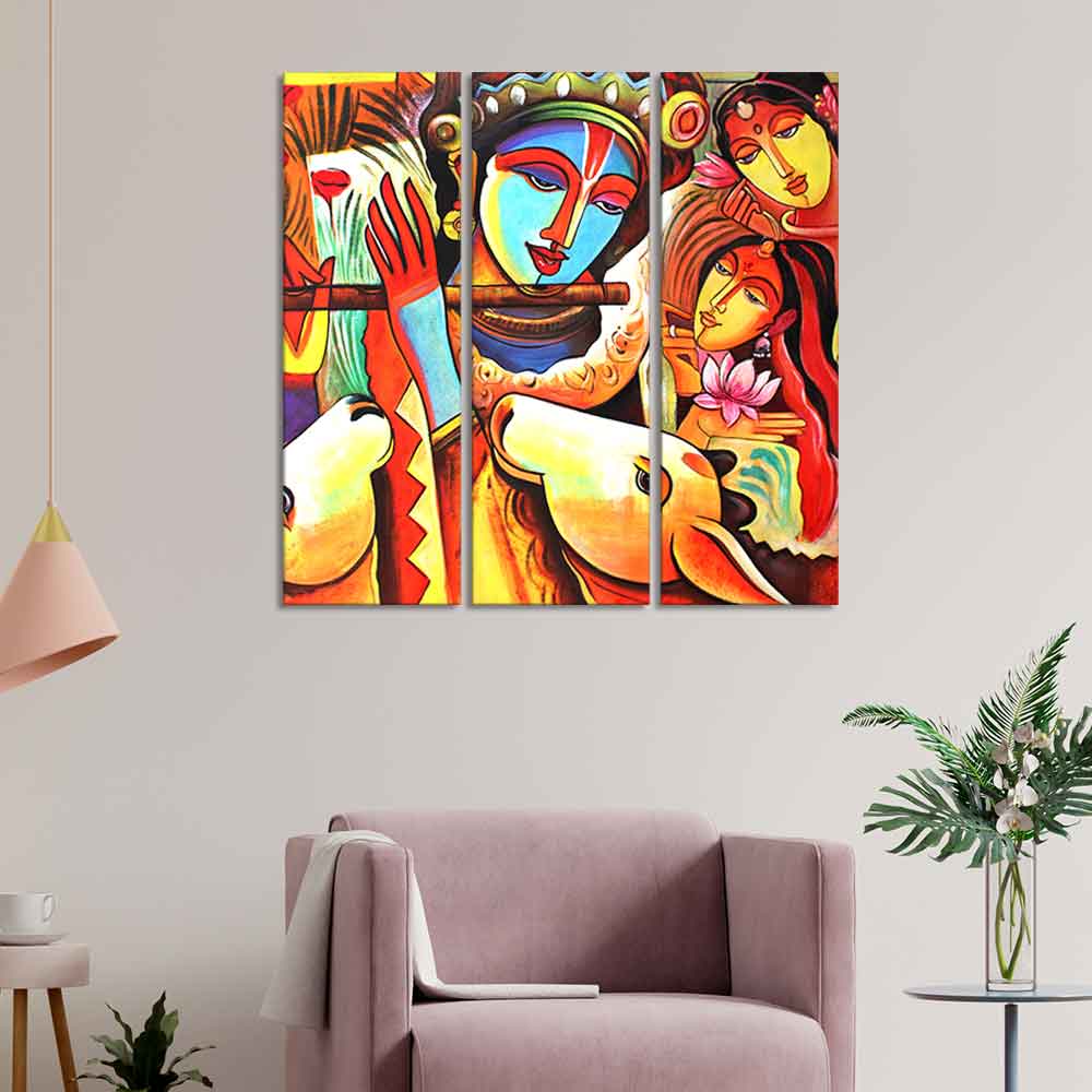 God Radha Krishna Beautiful Wall Painting of 3 Pieces - Image 2