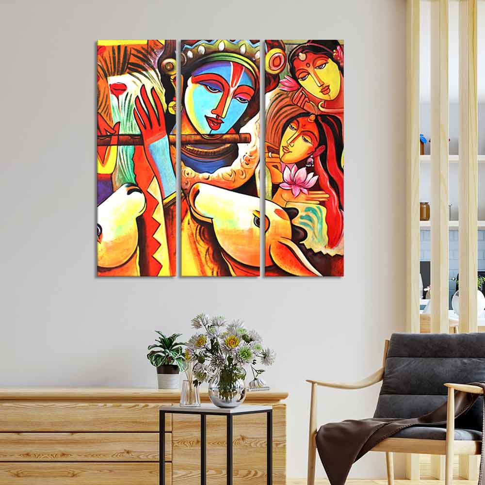 God Radha Krishna Beautiful Wall Painting of 3 Pieces - Image 3