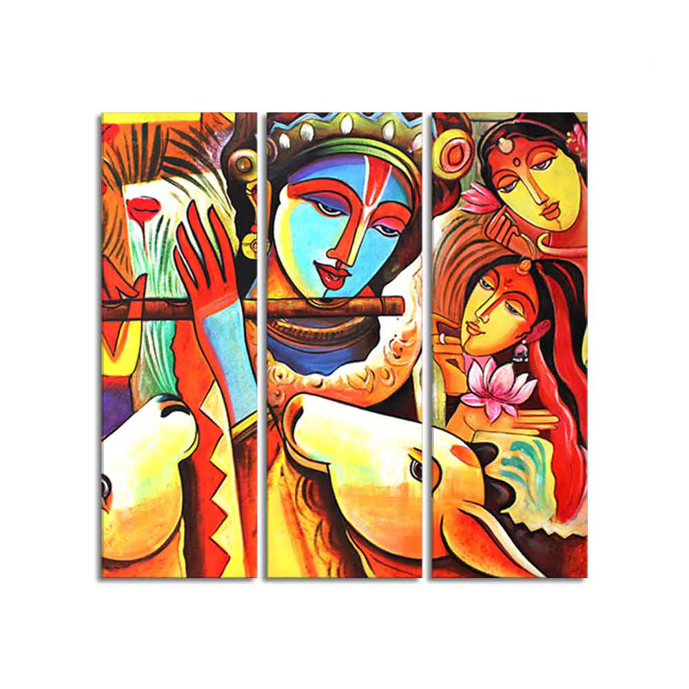 God Radha Krishna Beautiful Wall Painting of 3 Pieces - Image 4