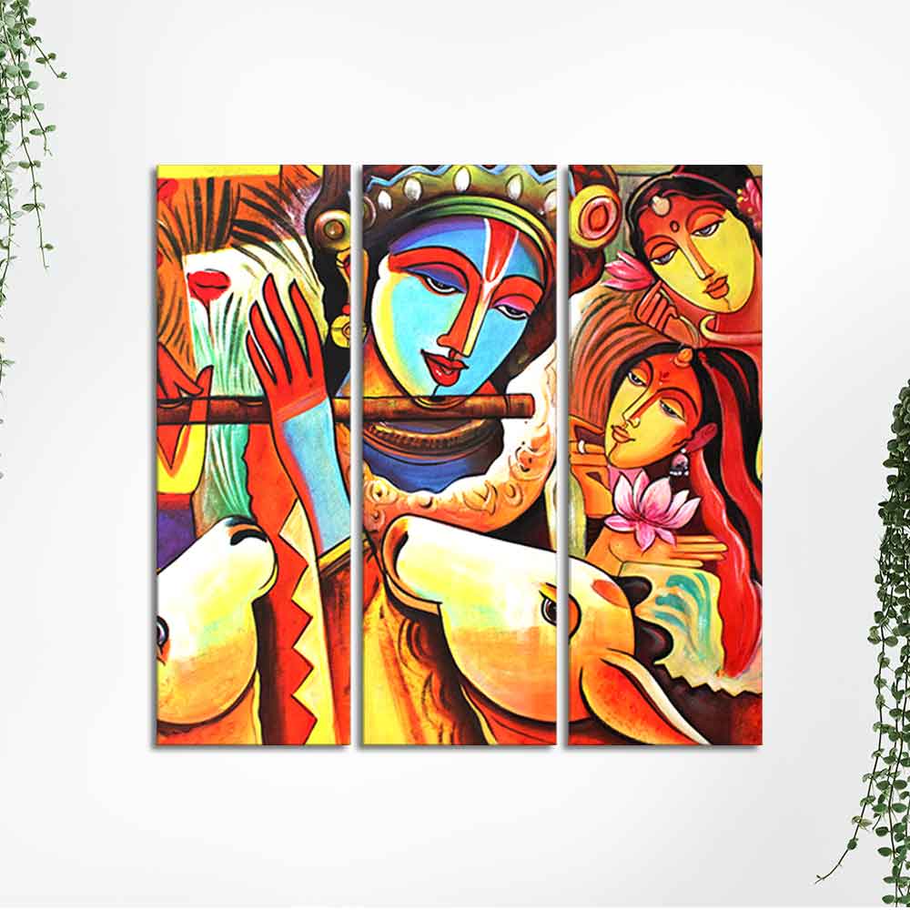 God Radha Krishna Beautiful Wall Painting of 3 Pieces - Image 5