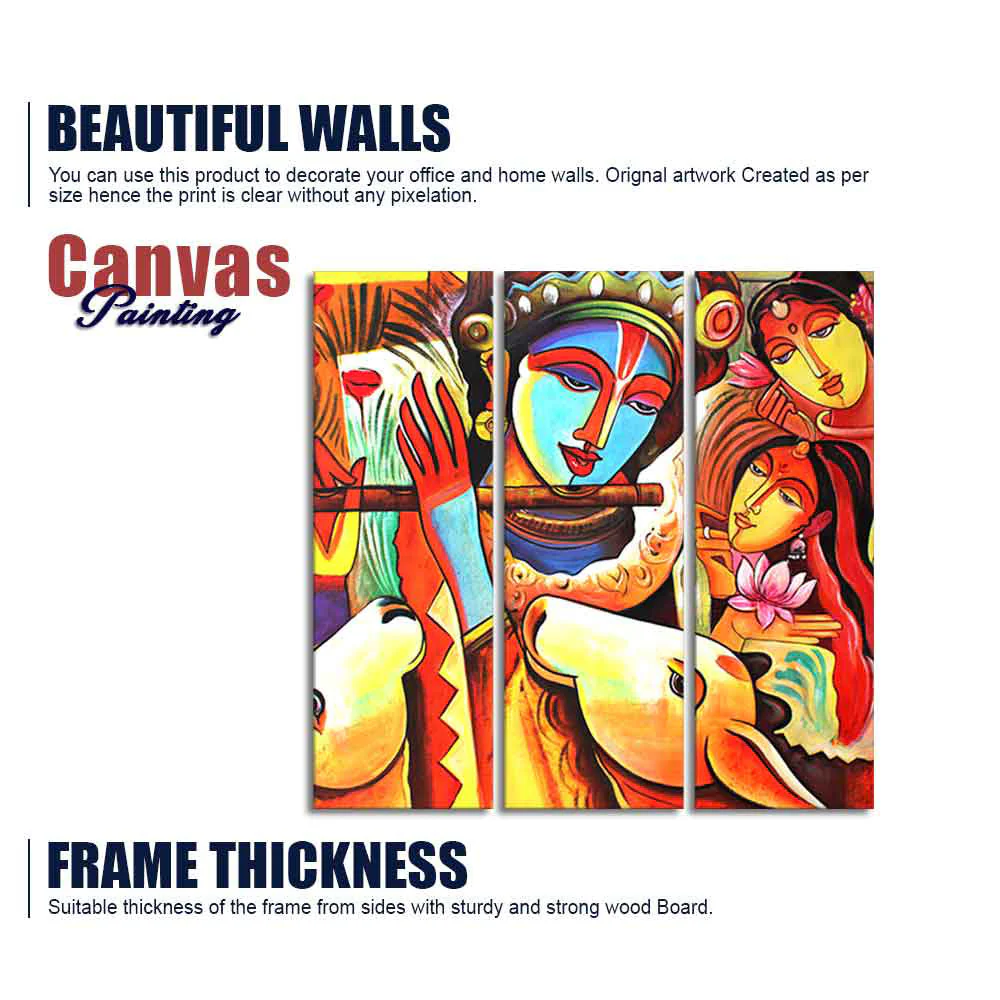 God Radha Krishna Beautiful Wall Painting of 3 Pieces - Image 6