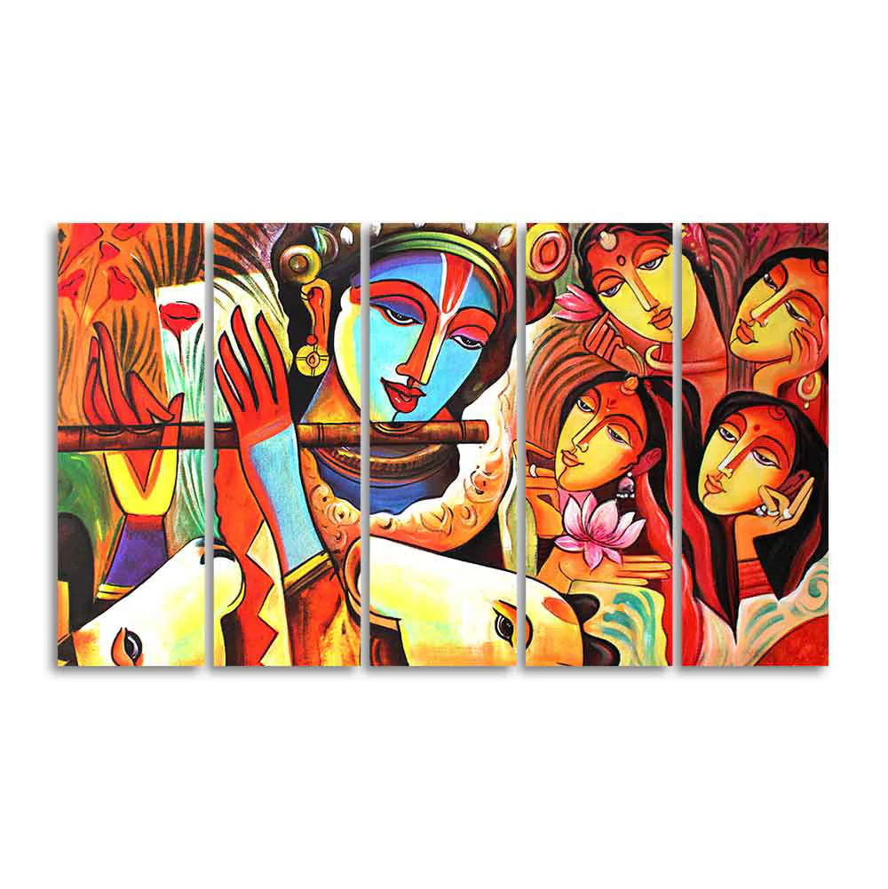 God Radha Krishna Beautiful Wall Painting of Five Pieces - Image 4
