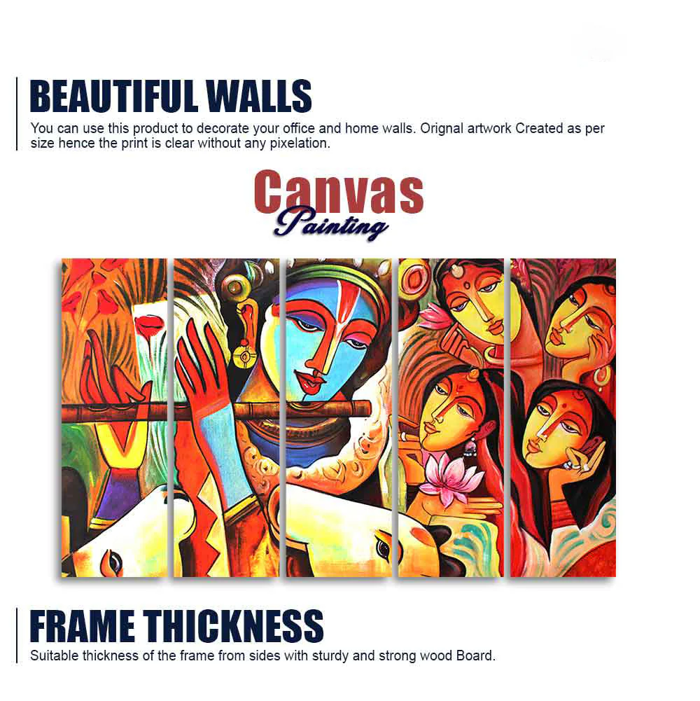 God Radha Krishna Beautiful Wall Painting of Five Pieces - Image 5