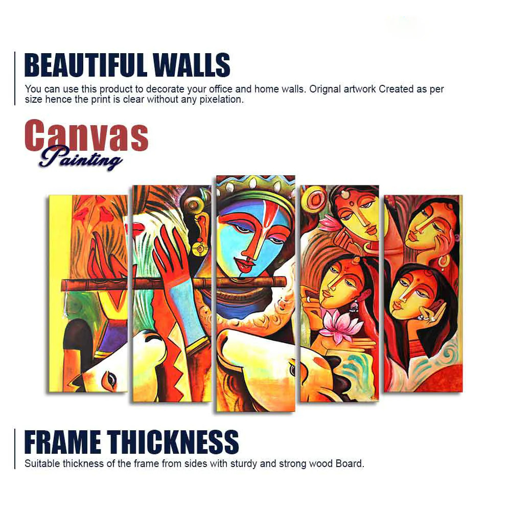 God Radha Krishna Beautiful Wall Painting Set of Five Pieces - Image 6