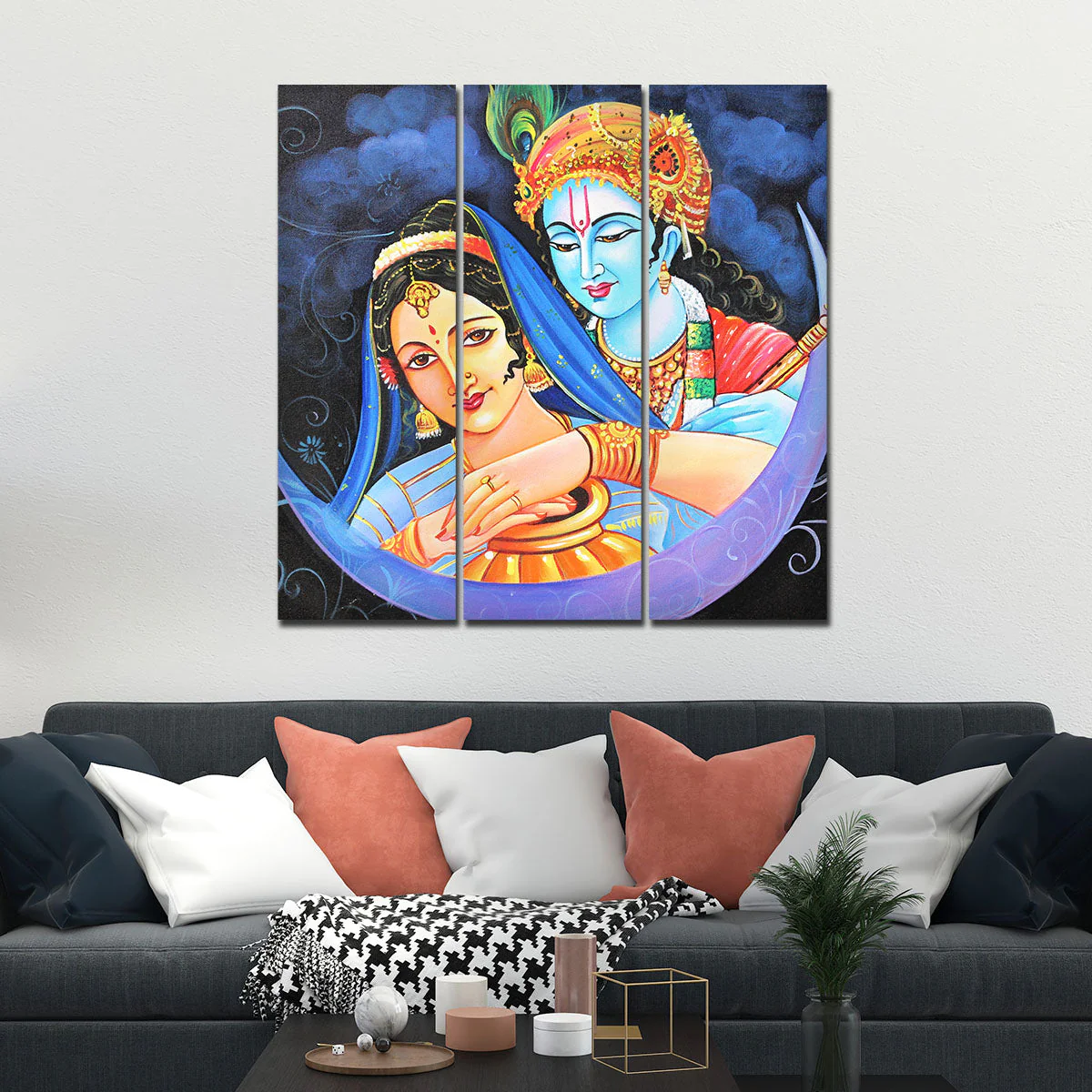 God Radha Krishna Canvas Wall Painting Set of 3 Pieces - Image 2