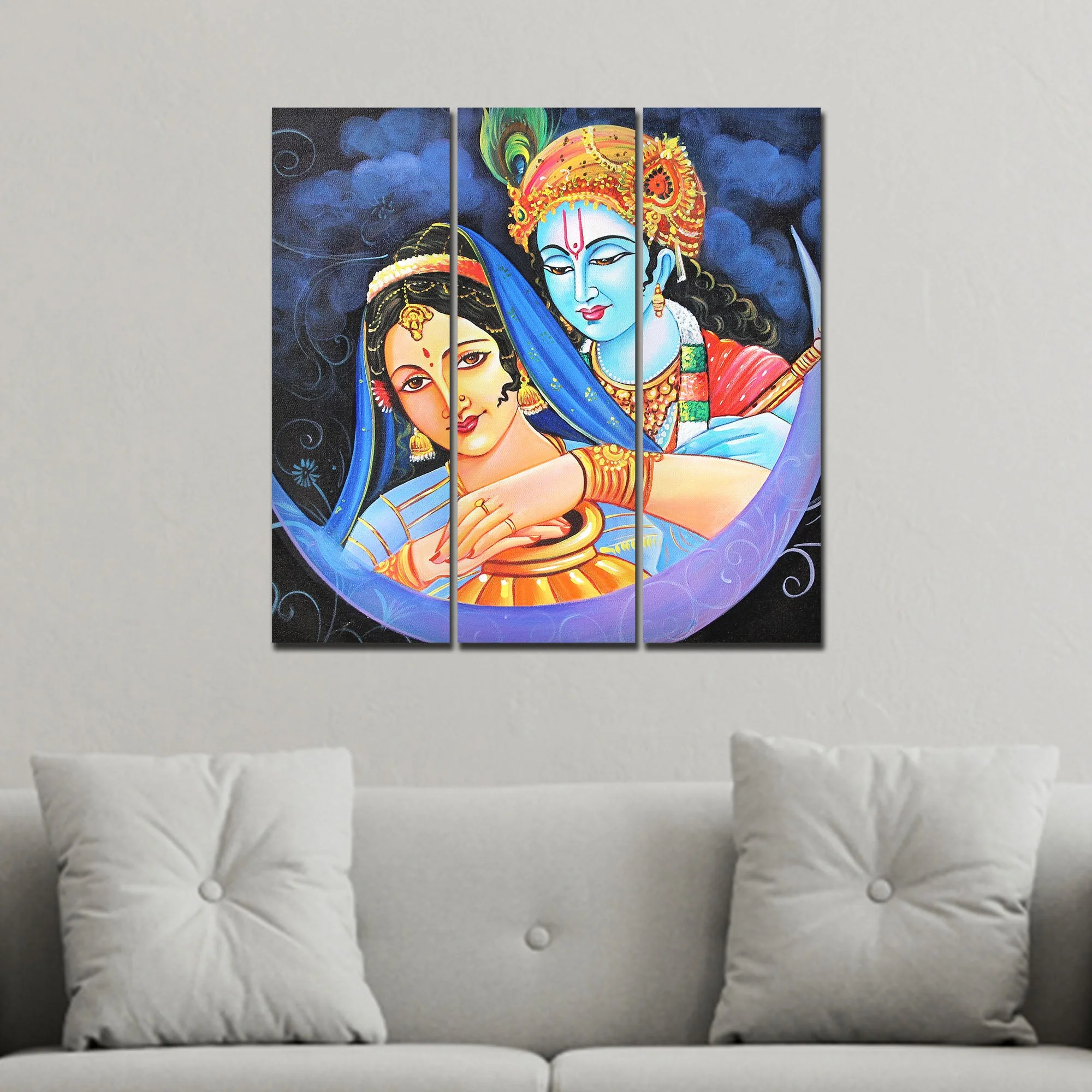 God Radha Krishna Canvas Wall Painting Set of 3 Pieces - Image 3