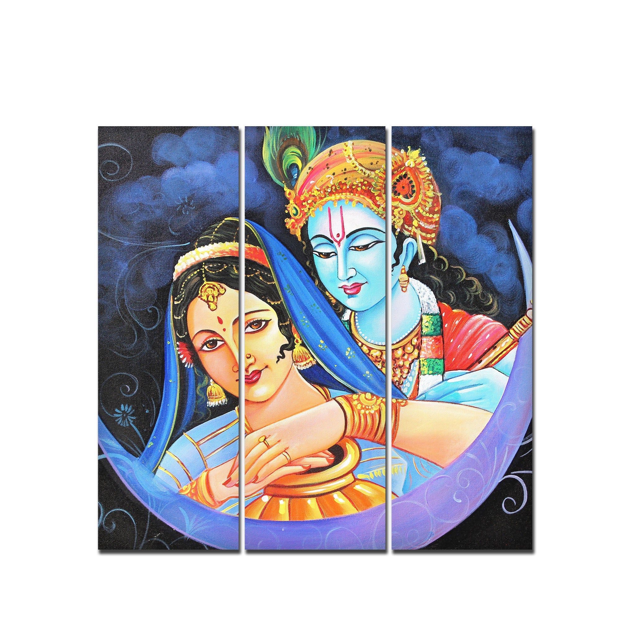 God Radha Krishna Canvas Wall Painting Set of 3 Pieces - Image 4