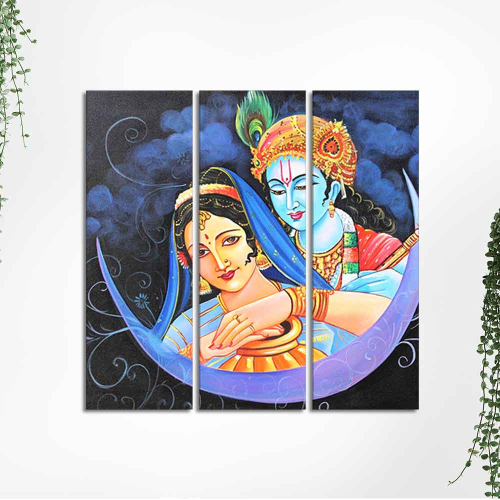 God Radha Krishna Canvas Wall Painting Set of 3 Pieces - Image 5