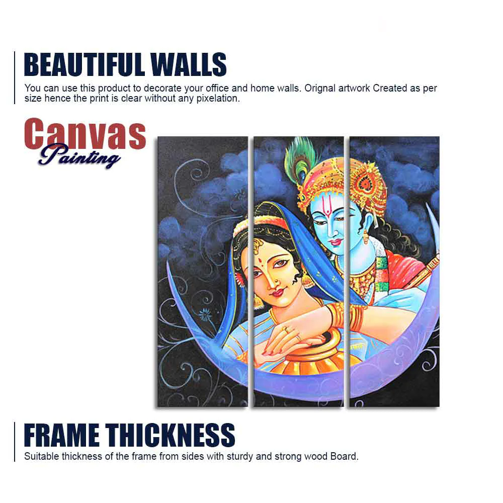 God Radha Krishna Canvas Wall Painting Set of 3 Pieces - Image 6