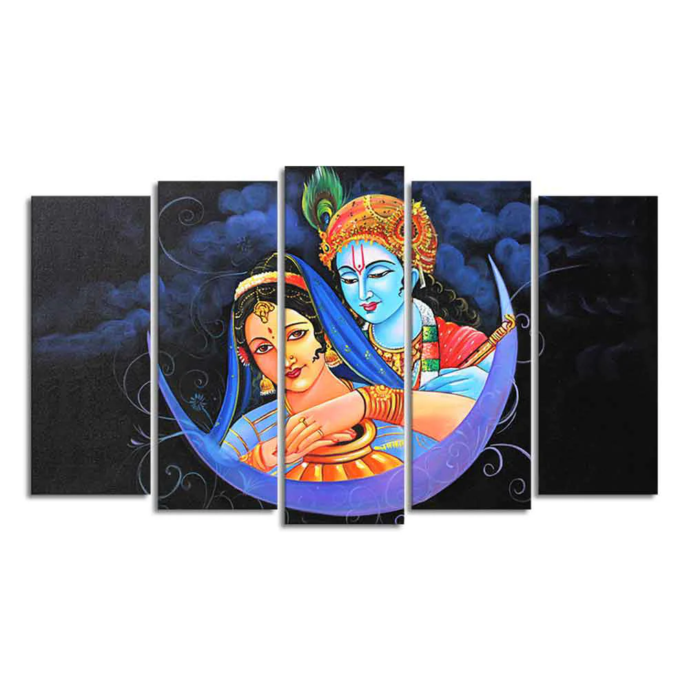 God Radha Krishna Canvas Wall Painting Set of Five - Image 4