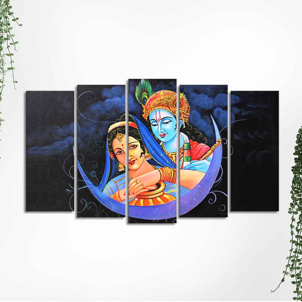 God Radha Krishna Canvas Wall Painting Set of Five - Image 5