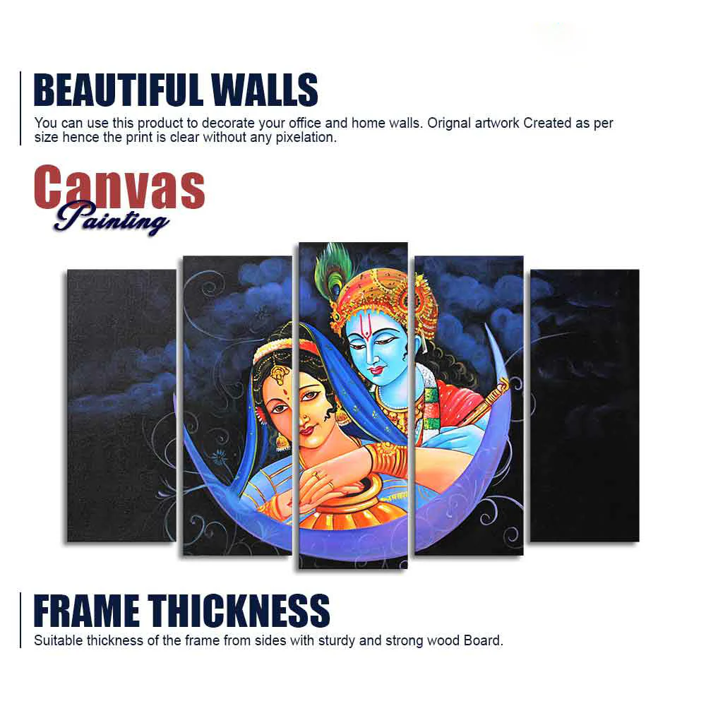 God Radha Krishna Canvas Wall Painting Set of Five - Image 6